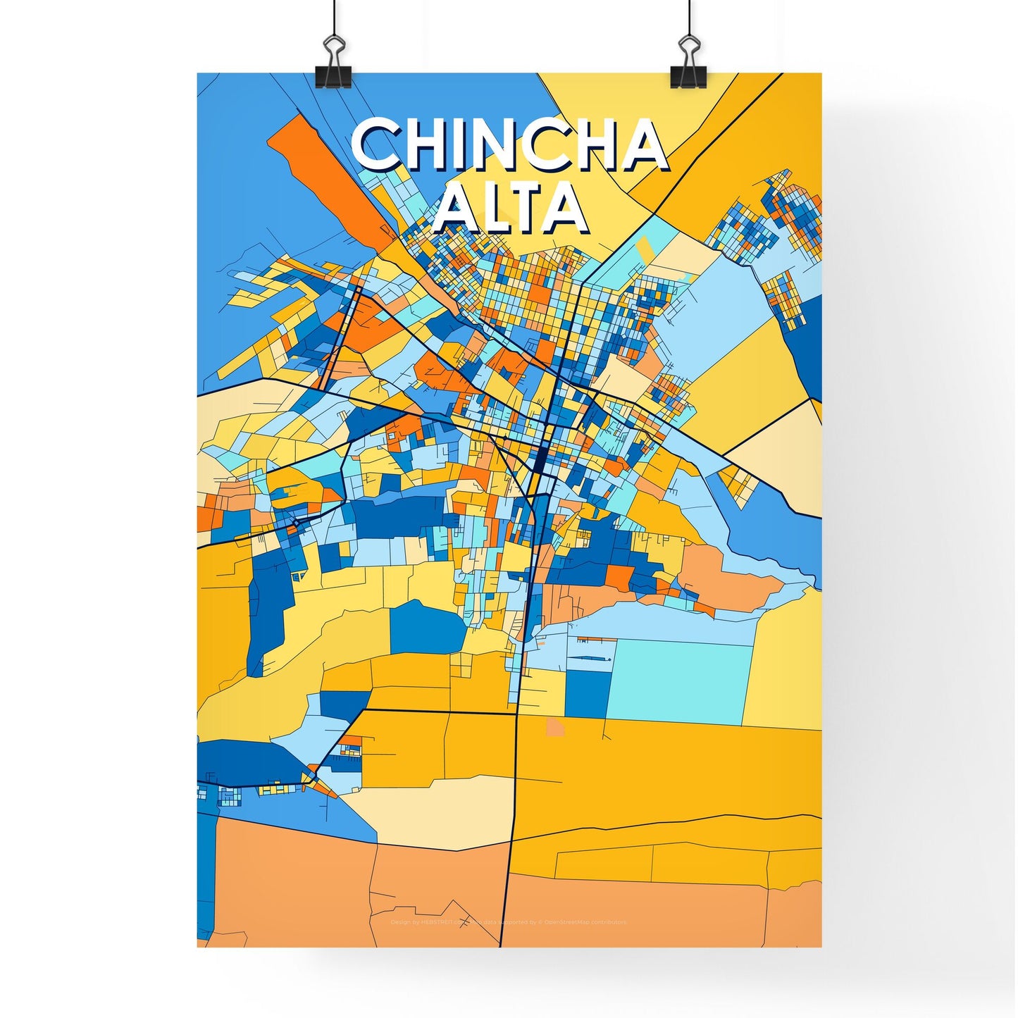 CHINCHA ALTA PERU Vibrant Colorful Art Map Poster Blue Orange