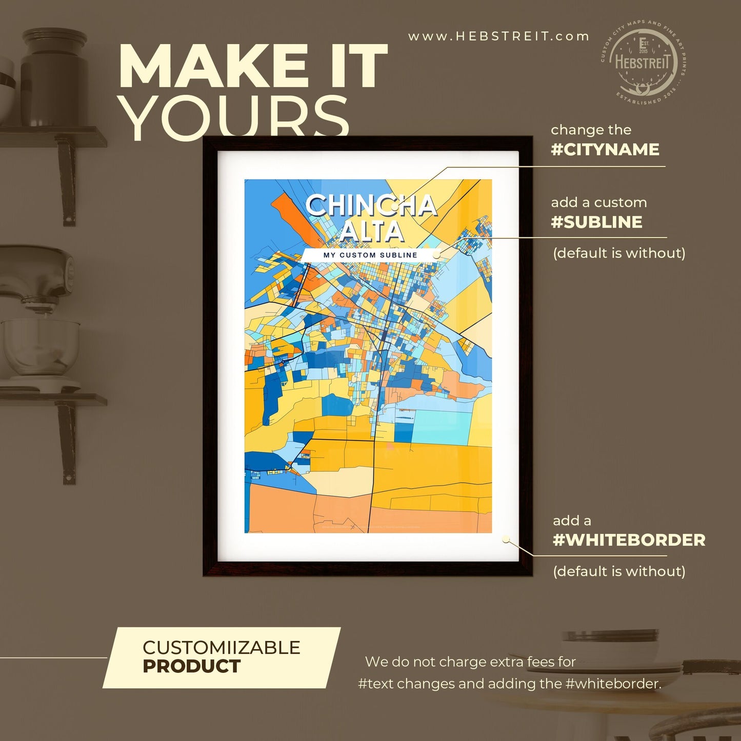 CHINCHA ALTA PERU Vibrant Colorful Art Map Poster Blue Orange