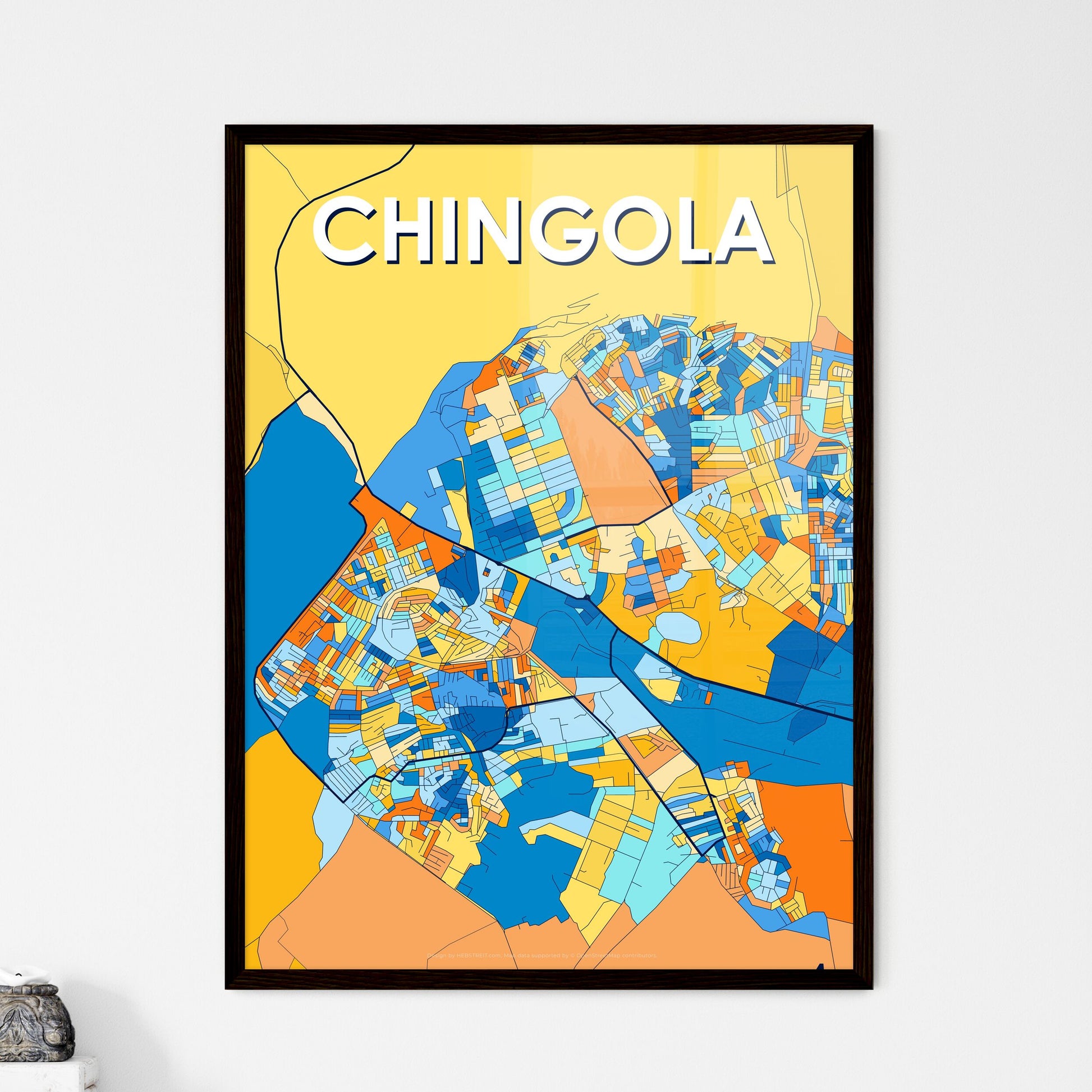 CHINGOLA ZAMBIA Vibrant Colorful Art Map Poster Blue Orange