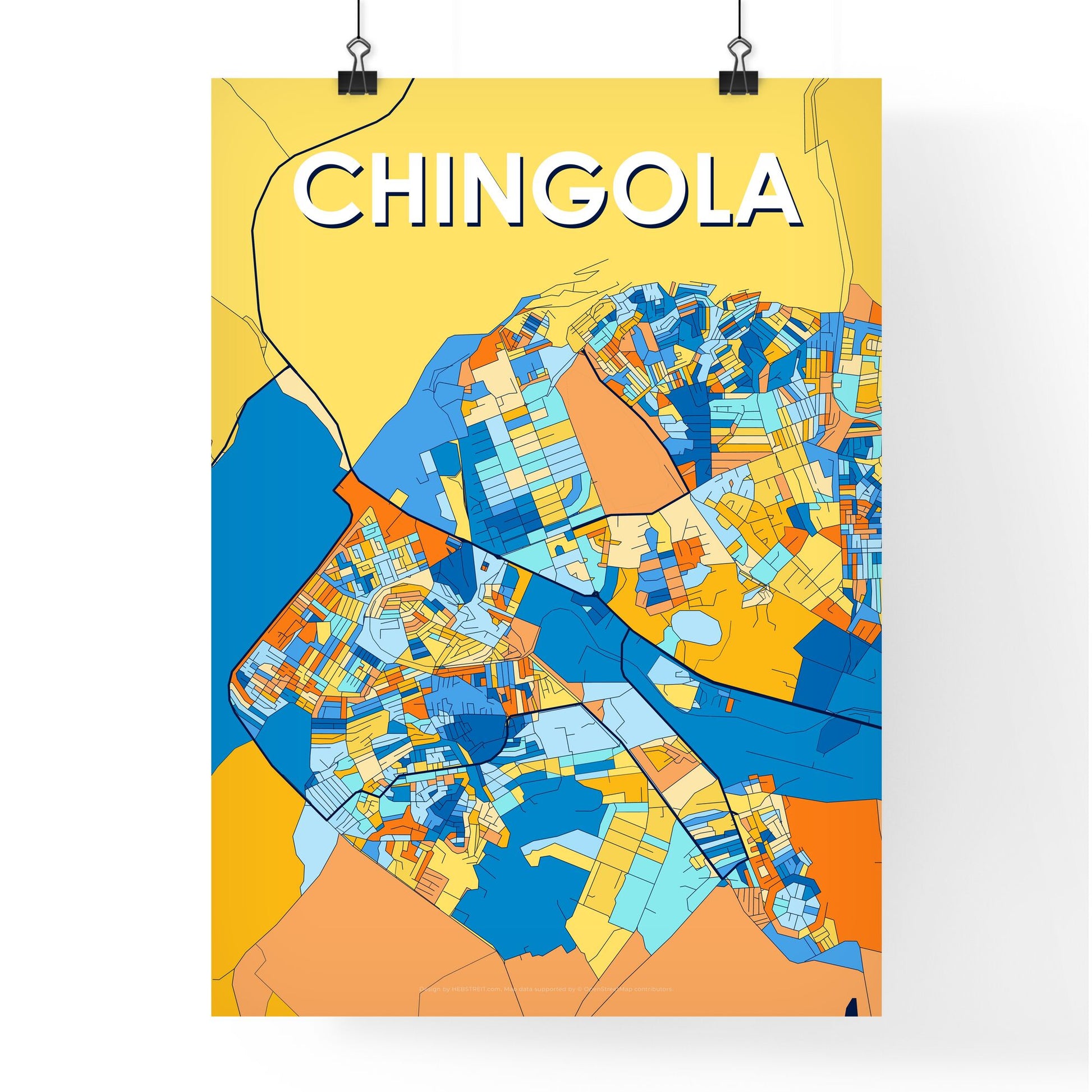 CHINGOLA ZAMBIA Vibrant Colorful Art Map Poster Blue Orange