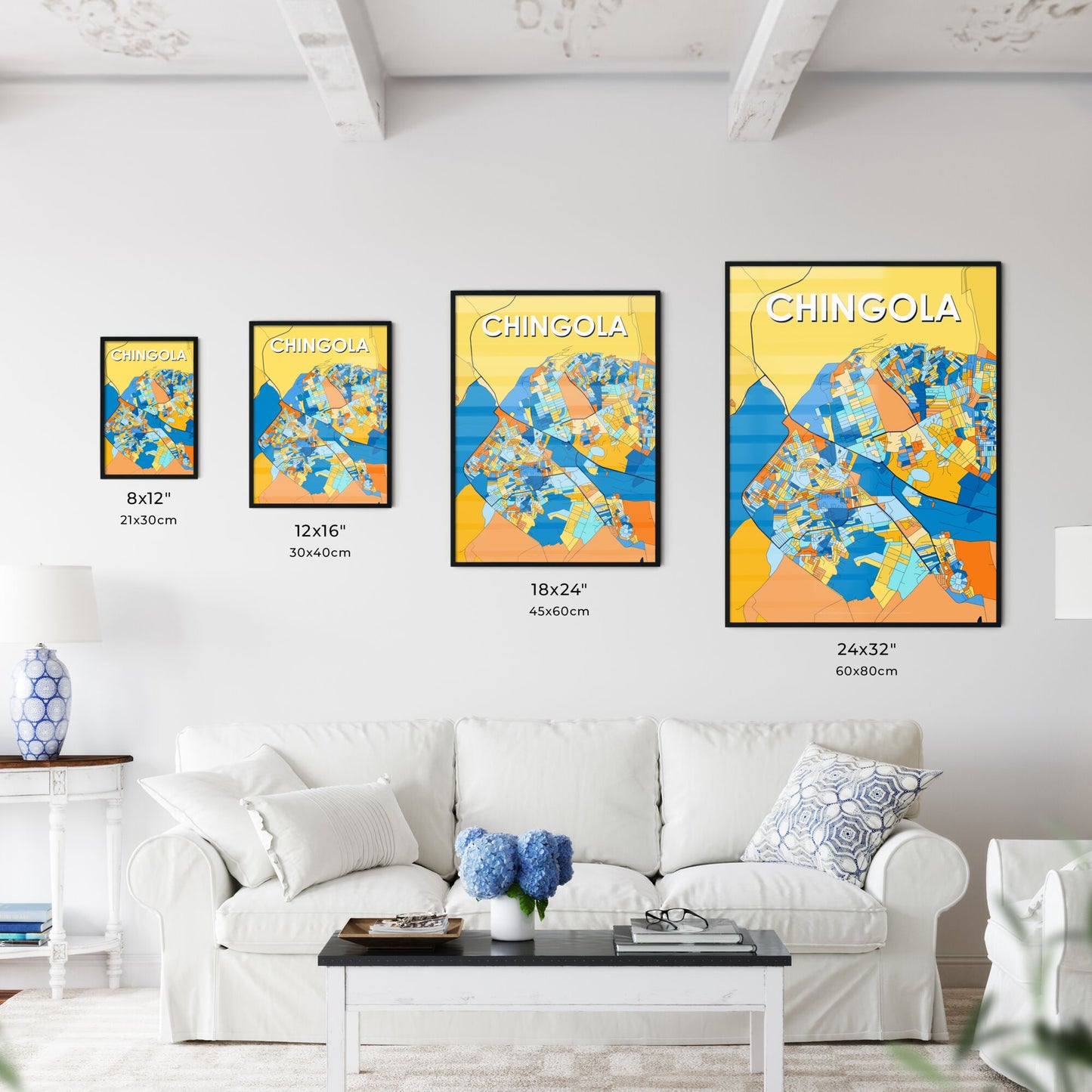 CHINGOLA ZAMBIA Vibrant Colorful Art Map Poster Blue Orange