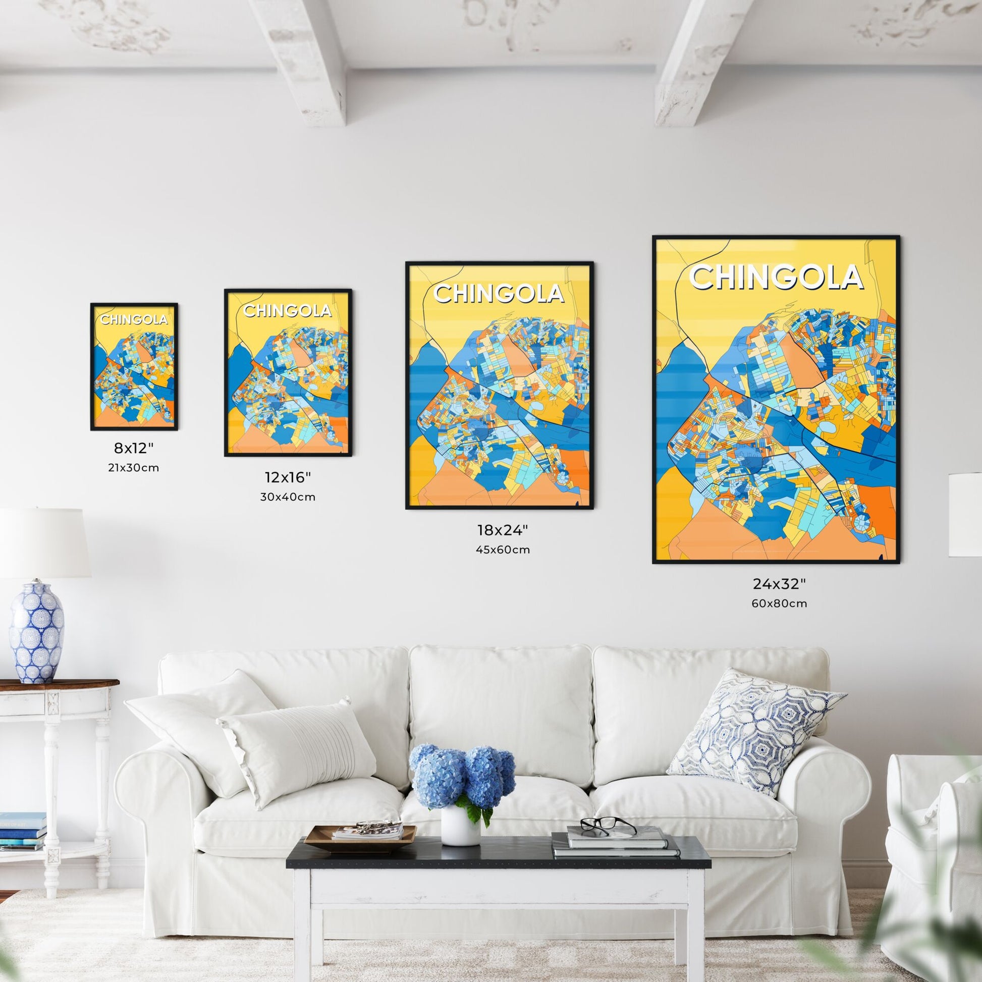 CHINGOLA ZAMBIA Vibrant Colorful Art Map Poster Blue Orange