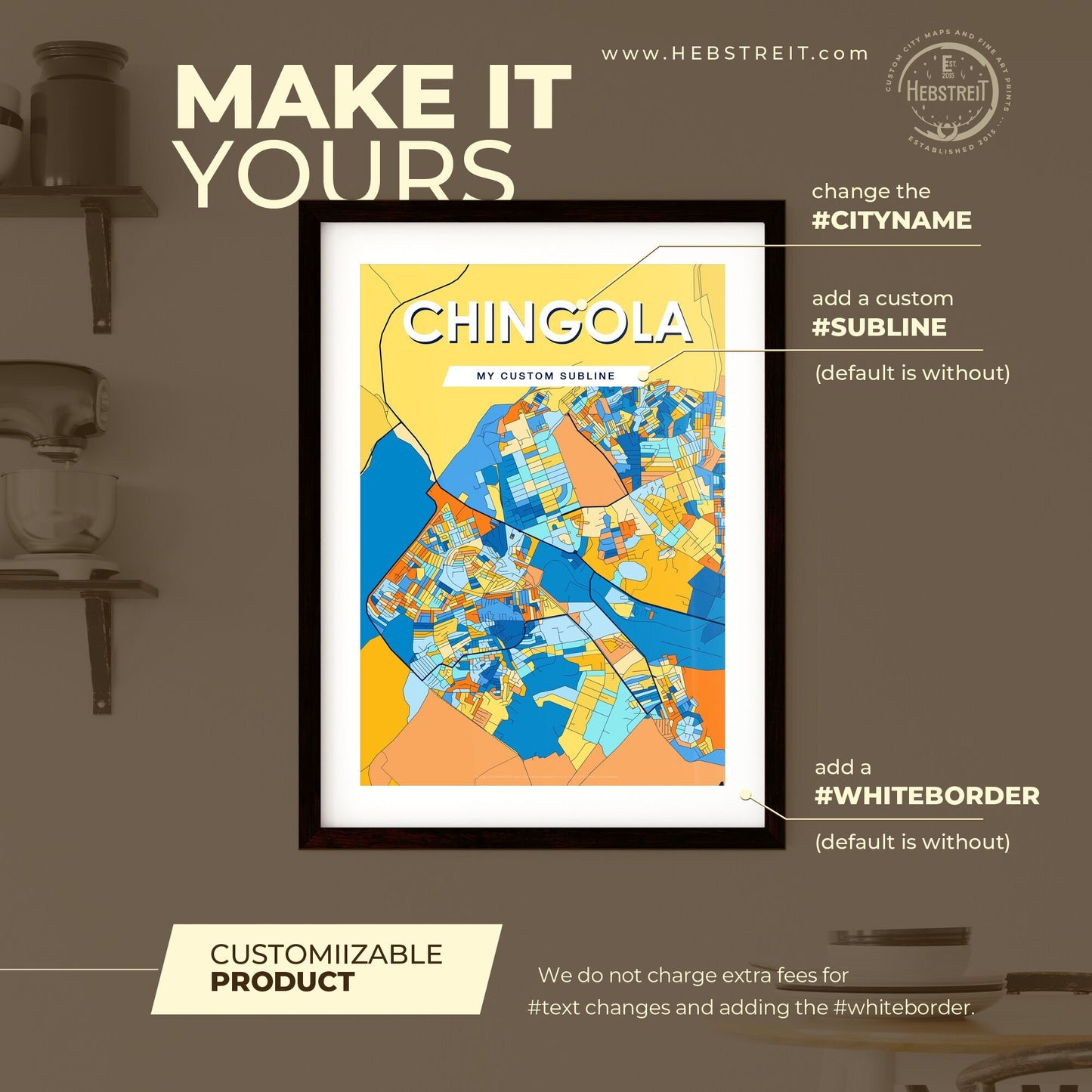 CHINGOLA ZAMBIA Vibrant Colorful Art Map Poster Blue Orange