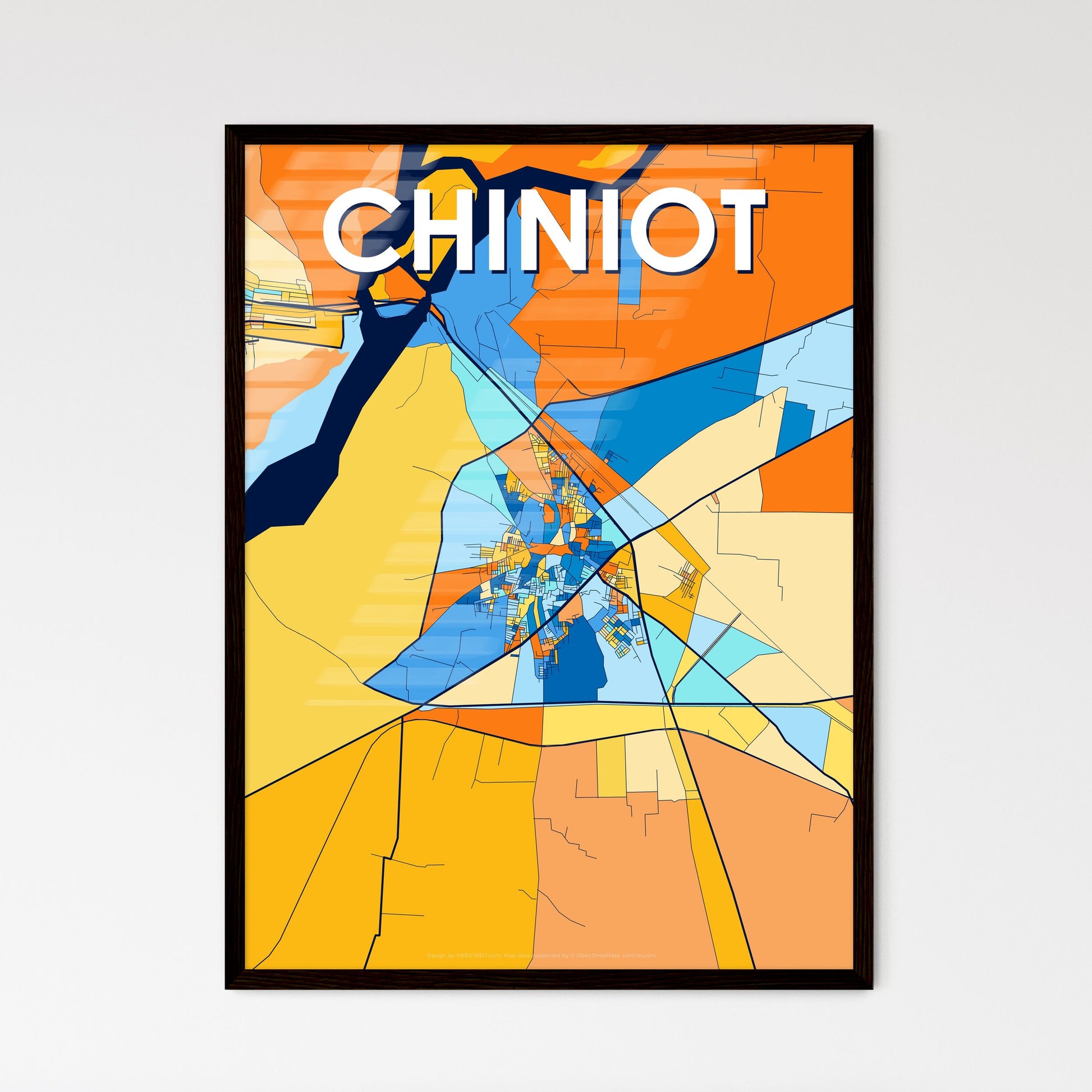 CHINIOT PAKISTAN Vibrant Colorful Art Map Poster Blue Orange