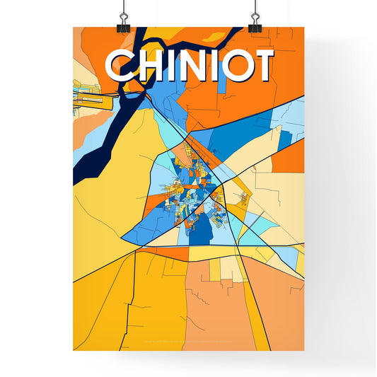 CHINIOT PAKISTAN Vibrant Colorful Art Map Poster Blue Orange