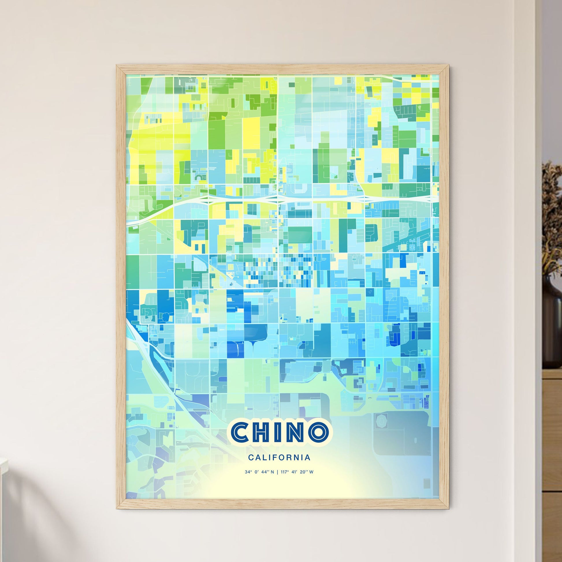 Colorful Chino California Fine Art Map Cool Blue