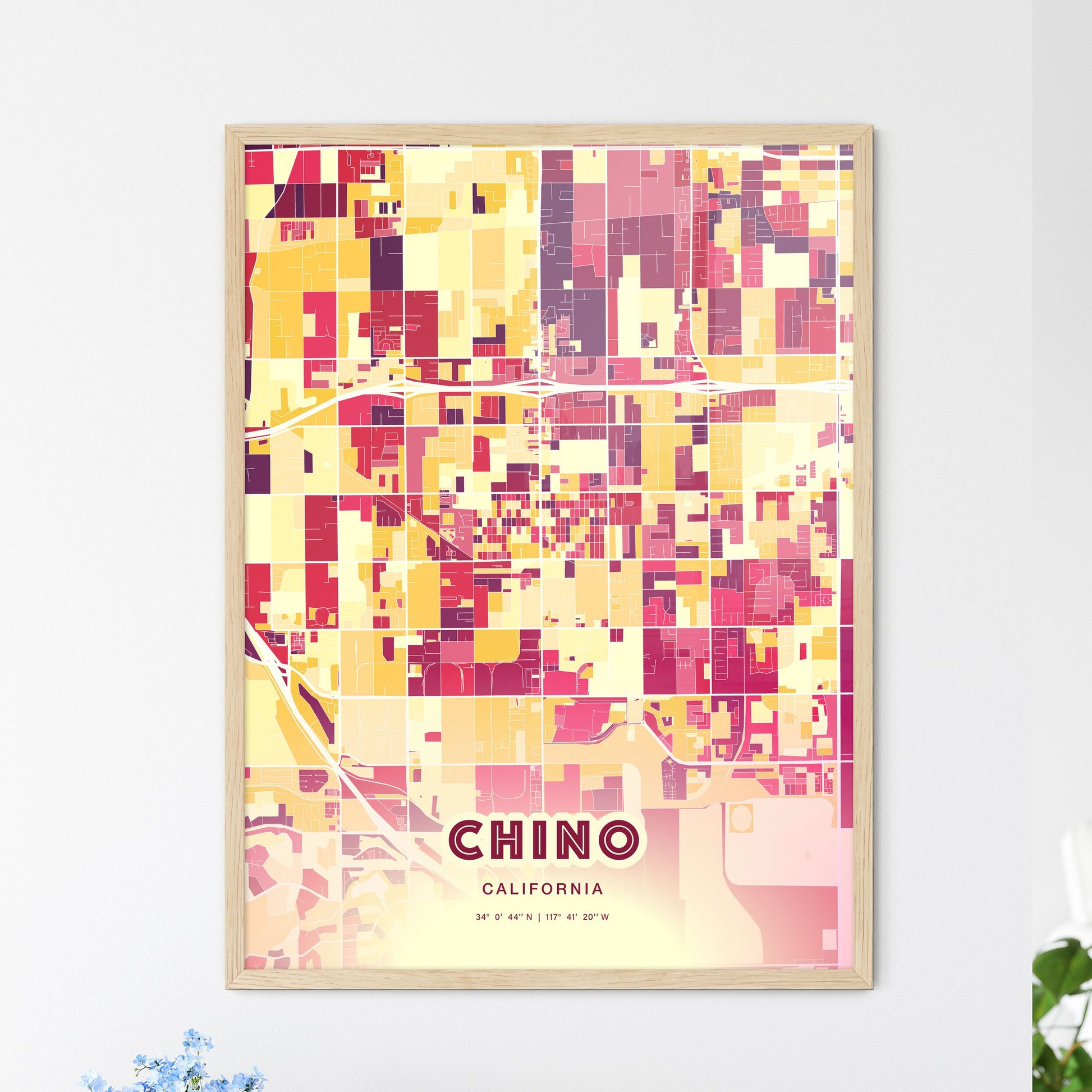 Colorful Chino California Fine Art Map Hot Red