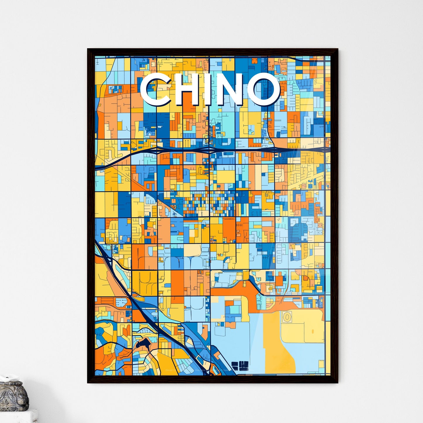 CHINO CALIFORNIA Vibrant Colorful Art Map Poster Blue Orange