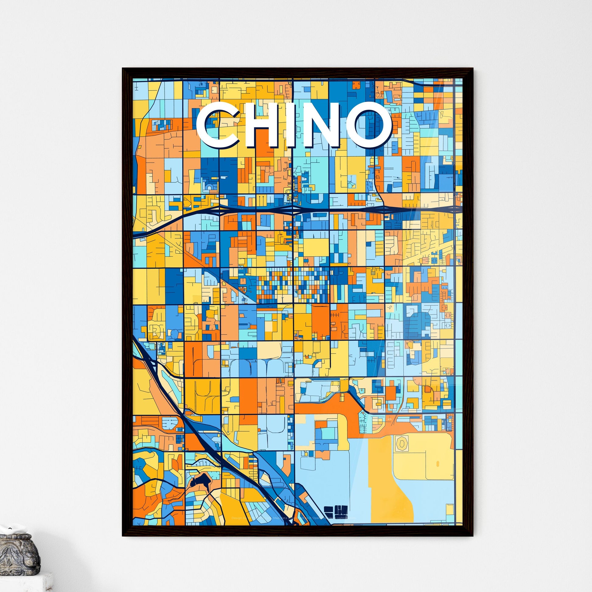 CHINO CALIFORNIA Vibrant Colorful Art Map Poster Blue Orange