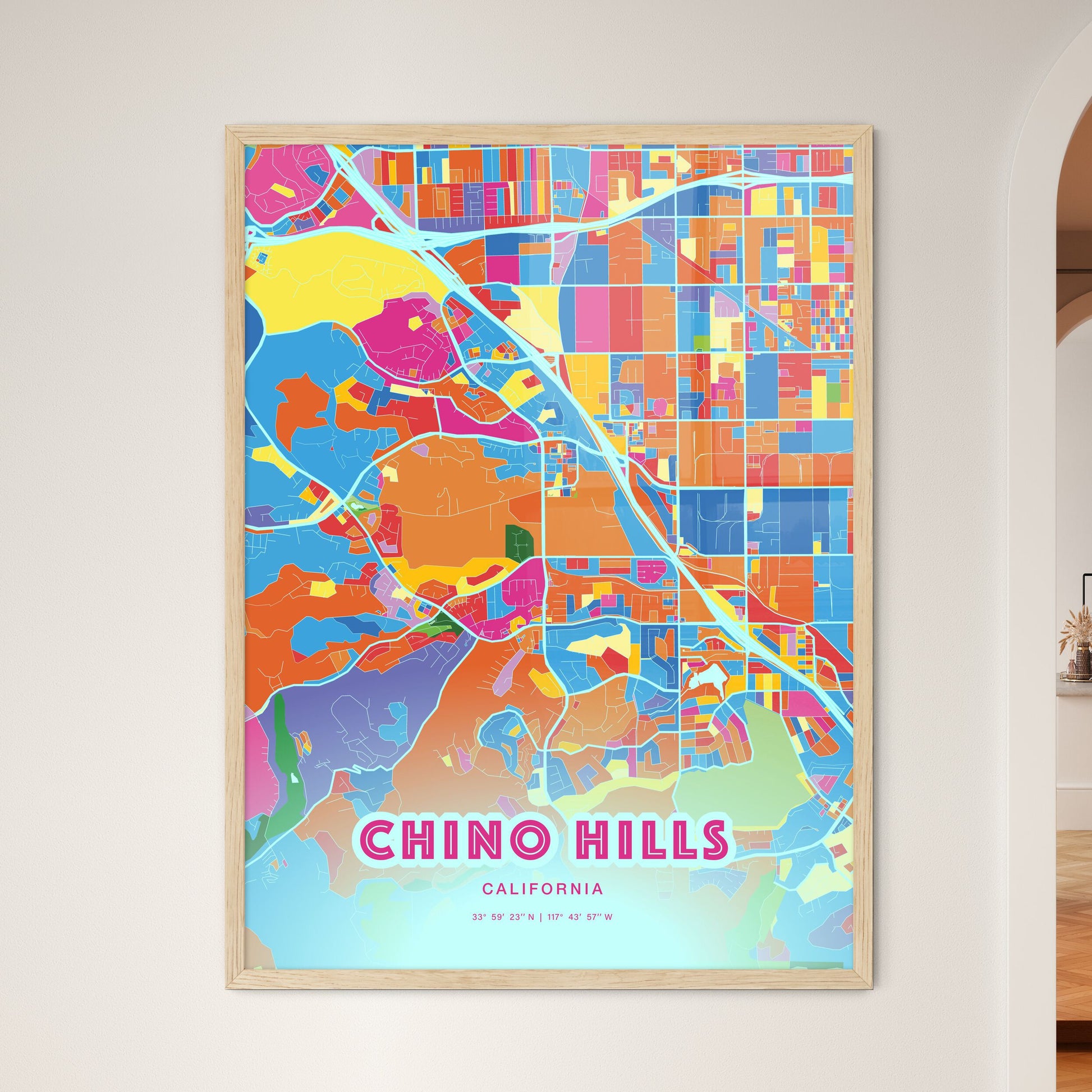 Colorful Chino Hills California Fine Art Map Crazy Colors