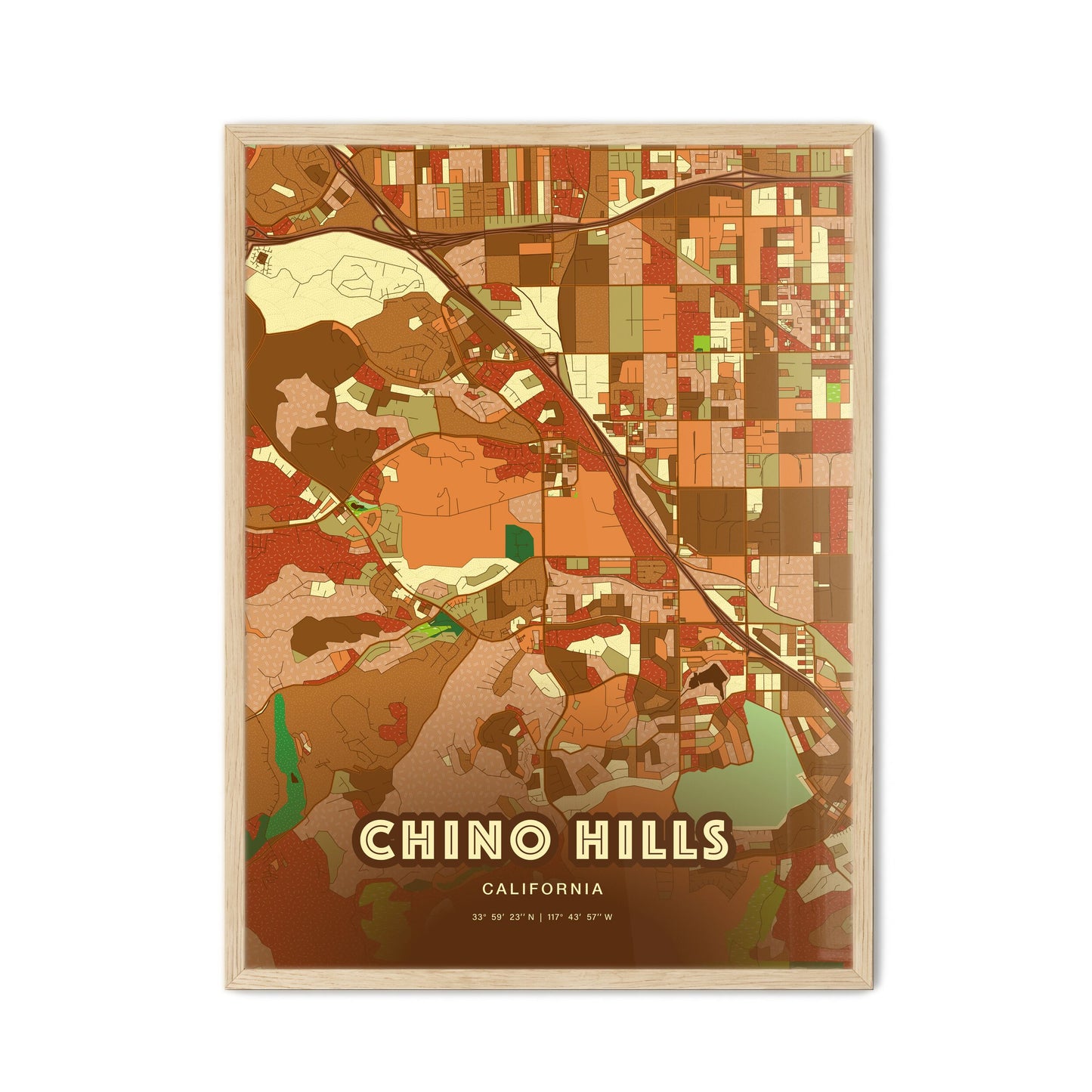 Colorful Chino Hills California Fine Art Map Farmhouse