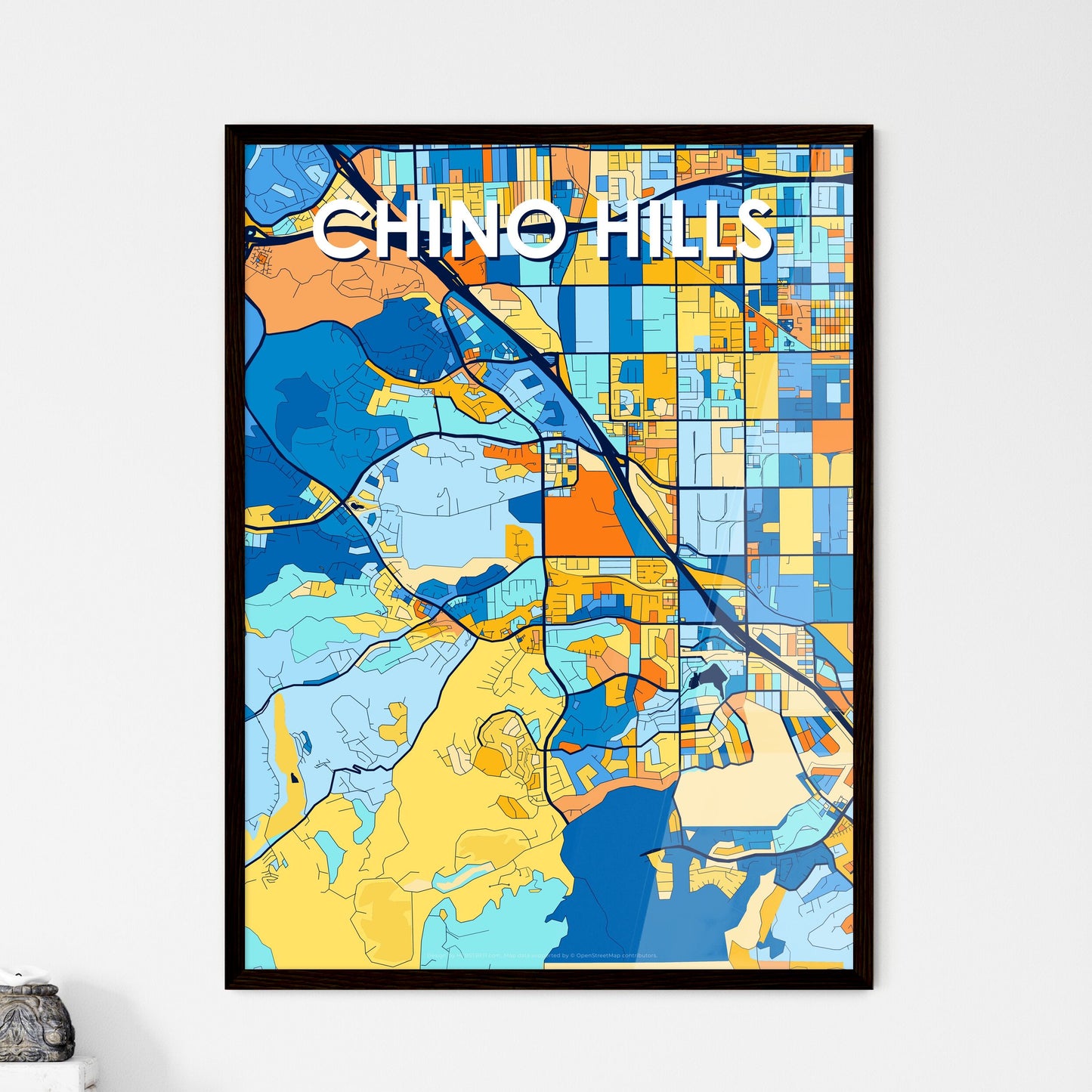 CHINO HILLS CALIFORNIA Vibrant Colorful Art Map Poster Blue Orange