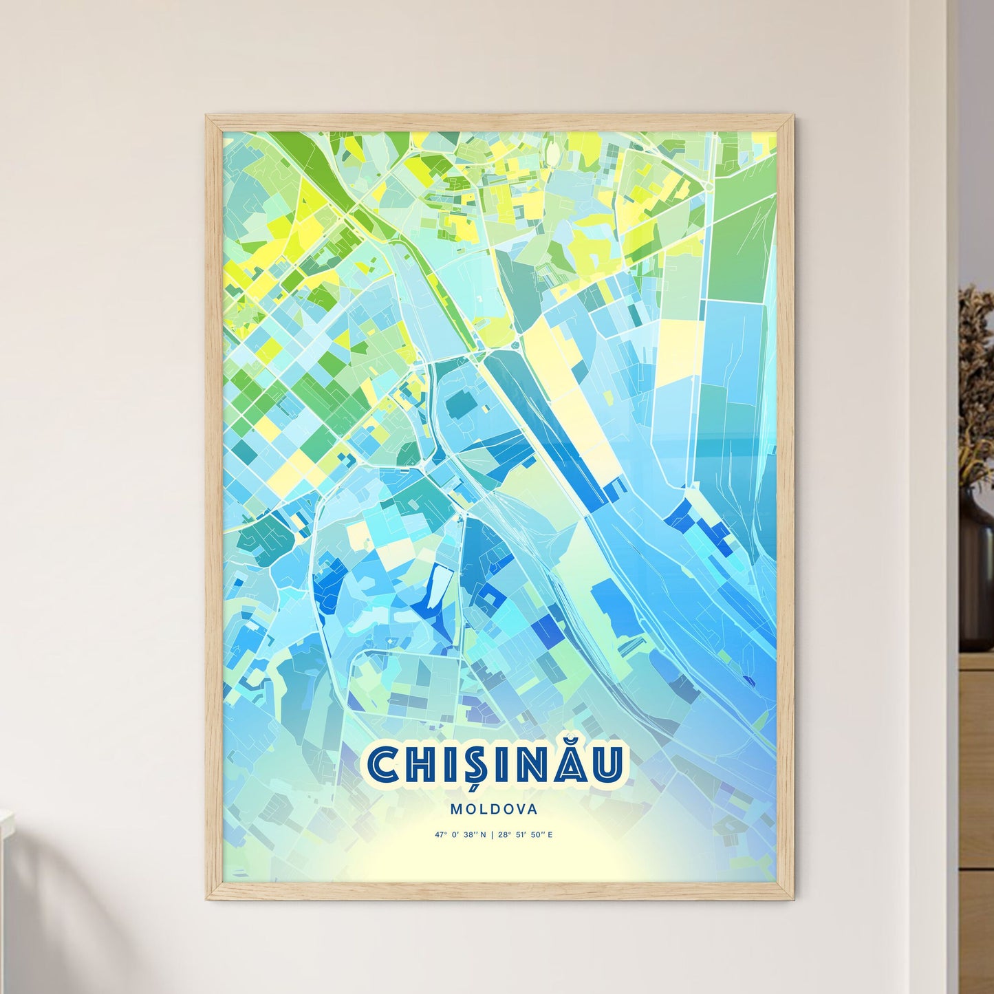 Colorful Chișinău Moldova Fine Art Map Cool Blue