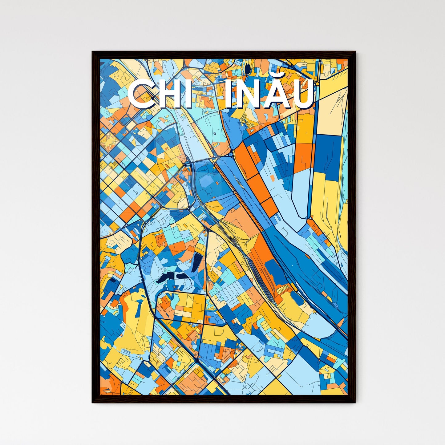 CHIȘINĂU MOLDOVA Vibrant Colorful Art Map Poster Blue Orange