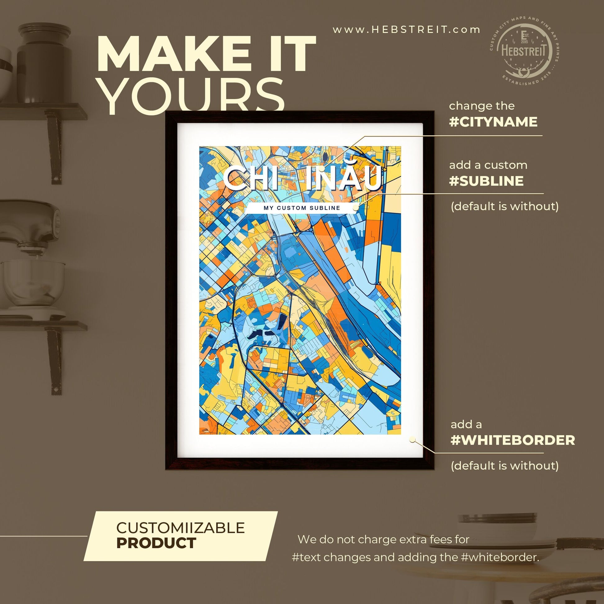 CHIȘINĂU MOLDOVA Vibrant Colorful Art Map Poster Blue Orange