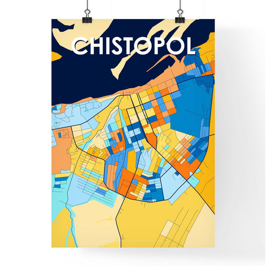 CHISTOPOL RUSSIA Vibrant Colorful Art Map Poster Blue Orange