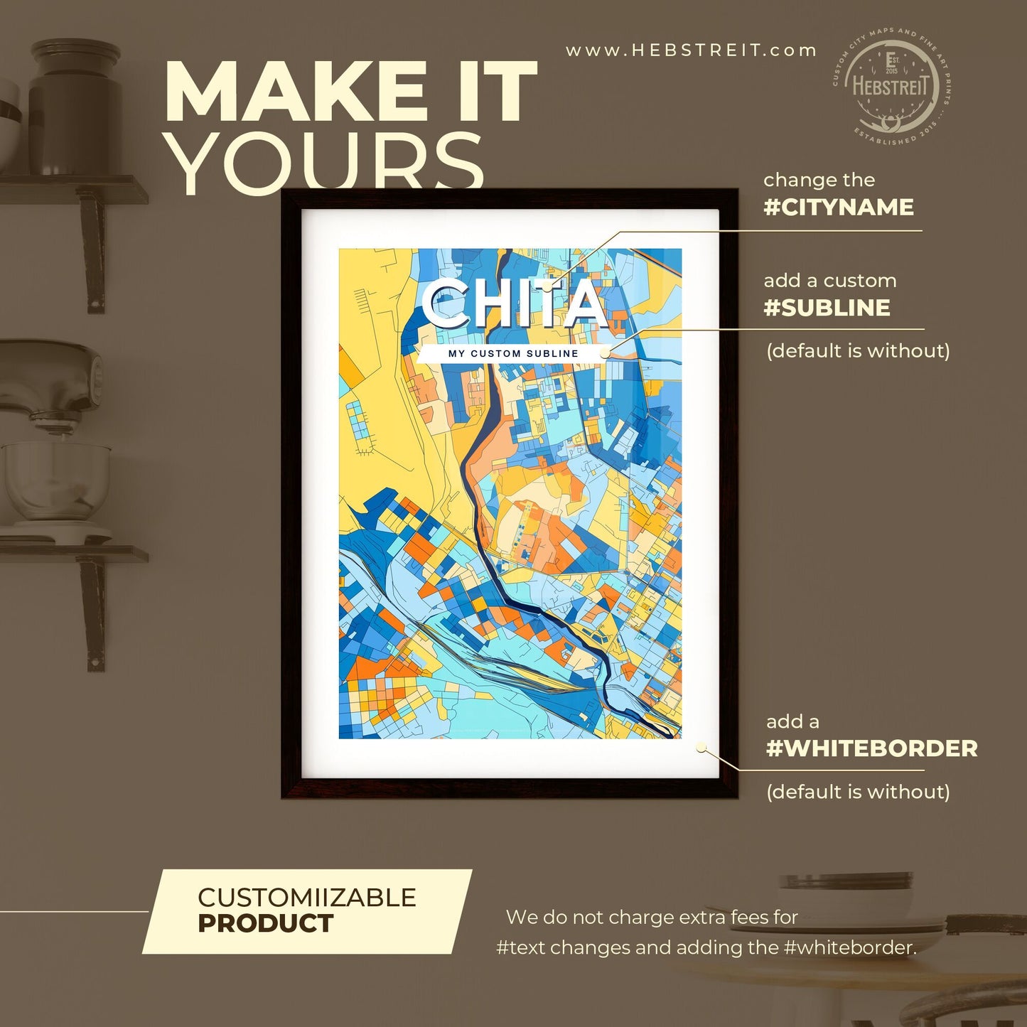 CHITA RUSSIA Vibrant Colorful Art Map Poster Blue Orange