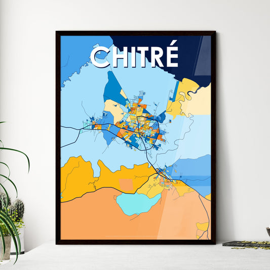 CHITRÉ PANAMA Vibrant Colorful Art Map Poster Blue Orange