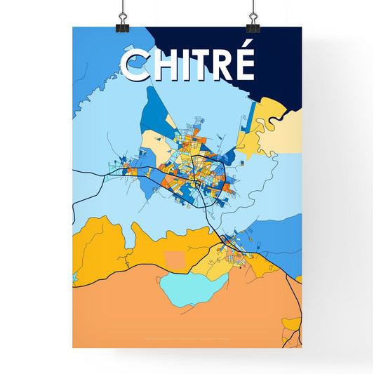 CHITRÉ PANAMA Vibrant Colorful Art Map Poster Blue Orange