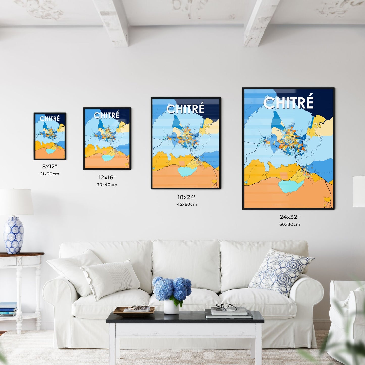 CHITRÉ PANAMA Vibrant Colorful Art Map Poster Blue Orange