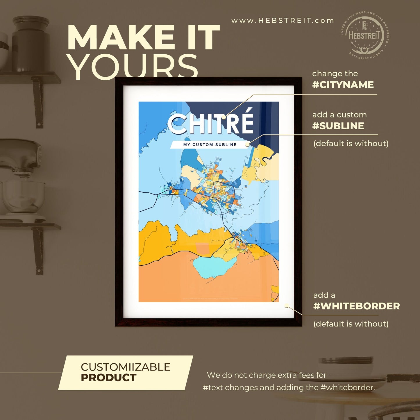 CHITRÉ PANAMA Vibrant Colorful Art Map Poster Blue Orange