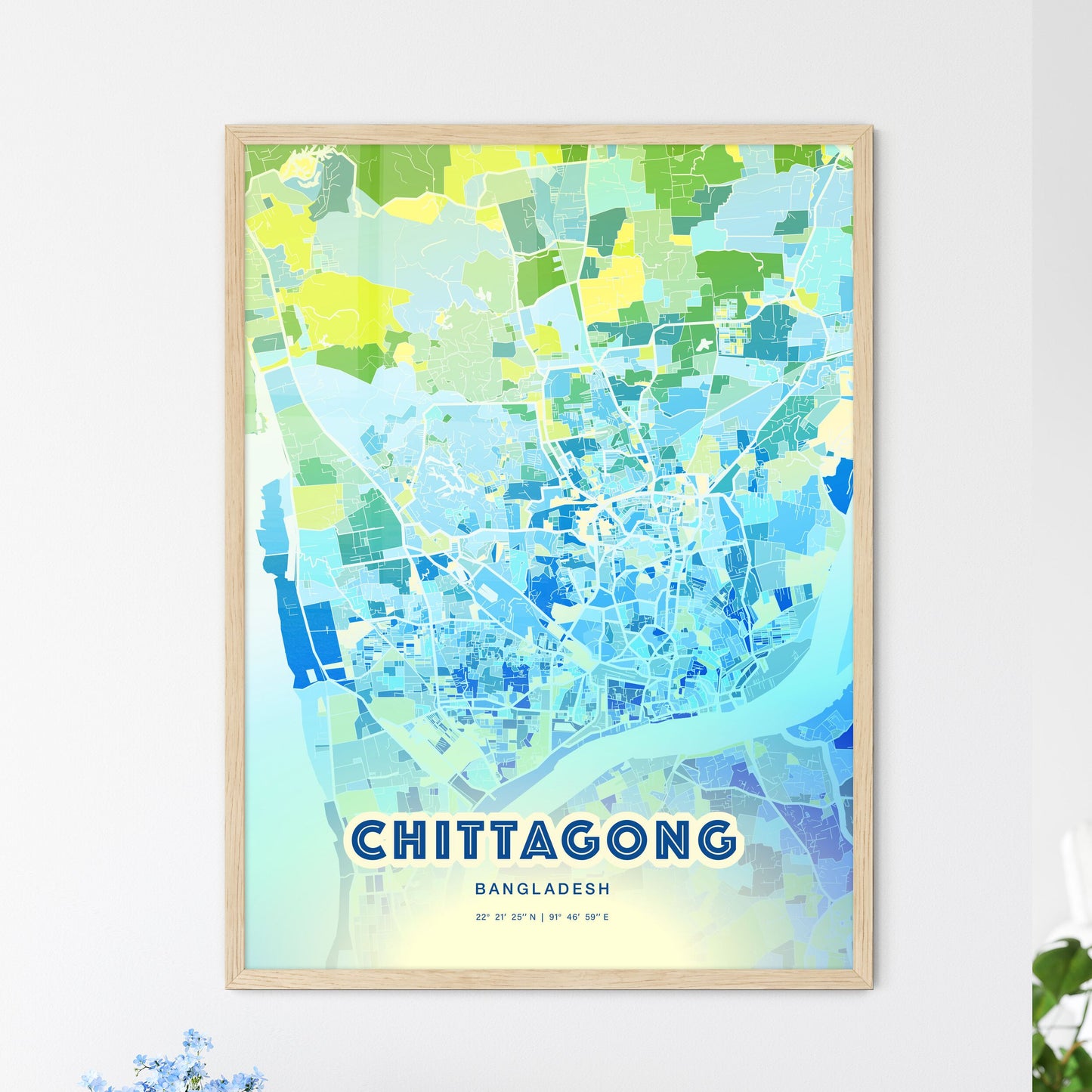 Colorful Chittagong Bangladesh Fine Art Map Cool Blue