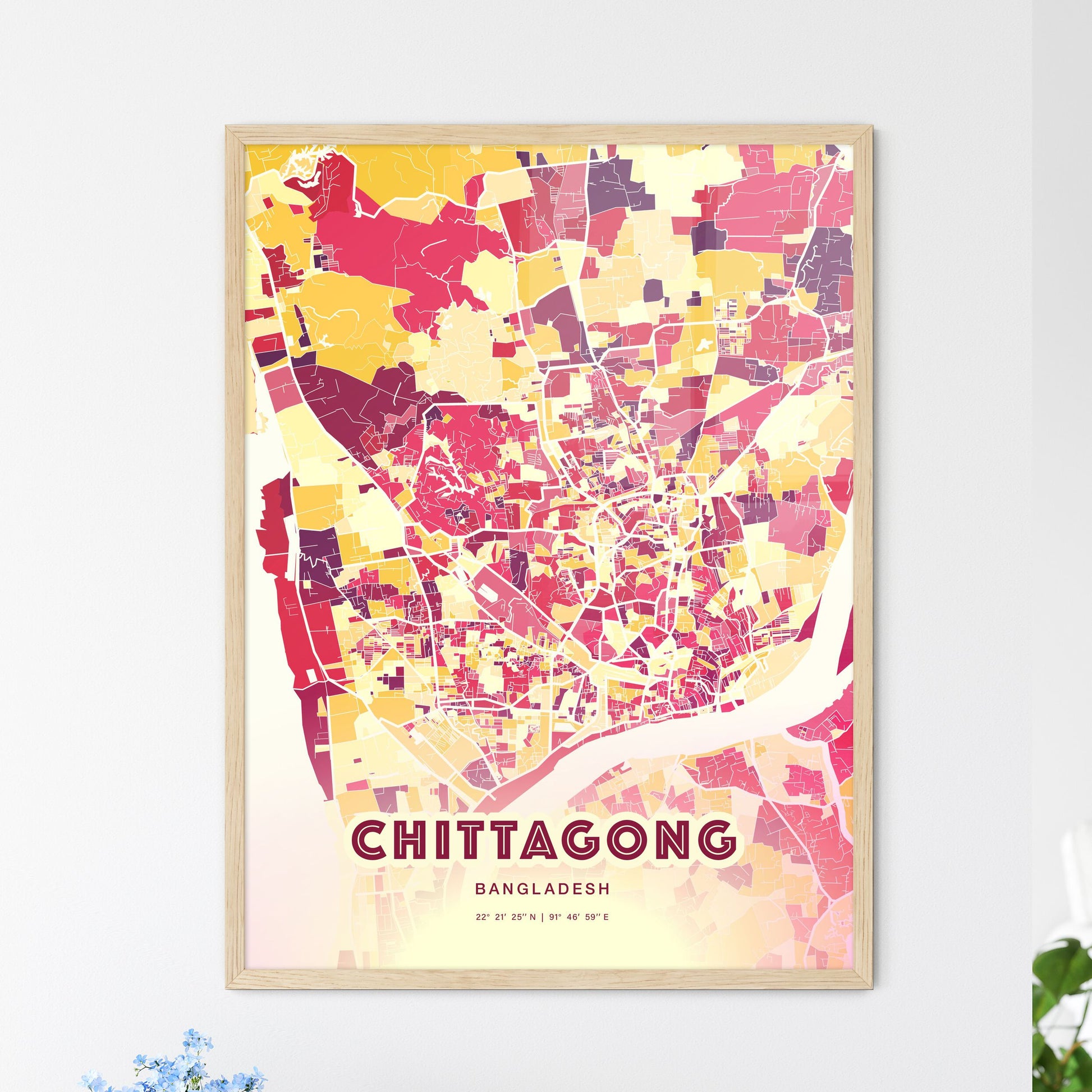 Colorful Chittagong Bangladesh Fine Art Map Hot Red