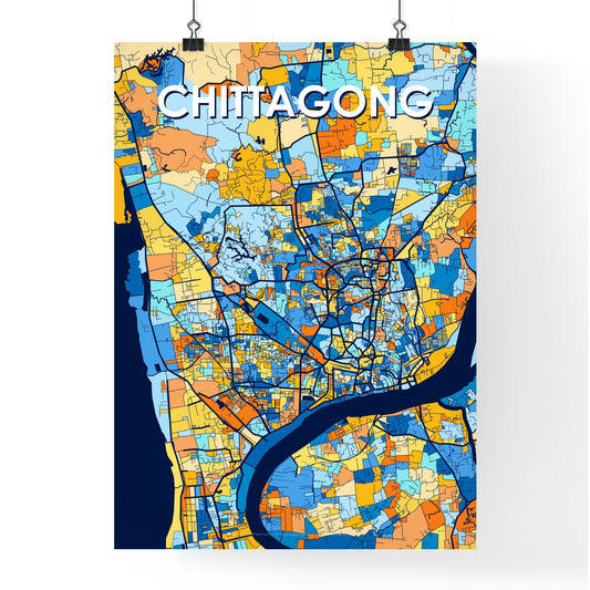 CHITTAGONG BANGLADESH Vibrant Colorful Art Map Poster Blue Orange