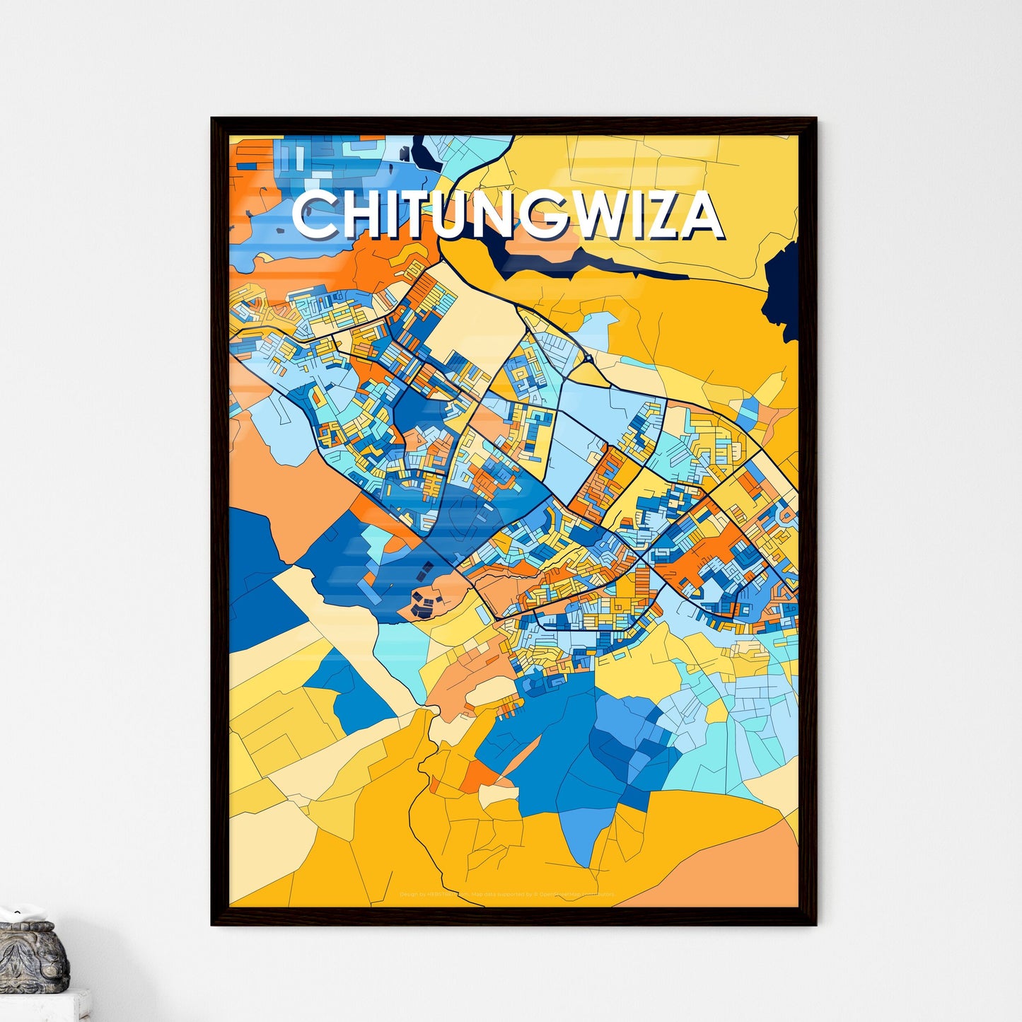 CHITUNGWIZA ZIMBABWE Vibrant Colorful Art Map Poster Blue Orange