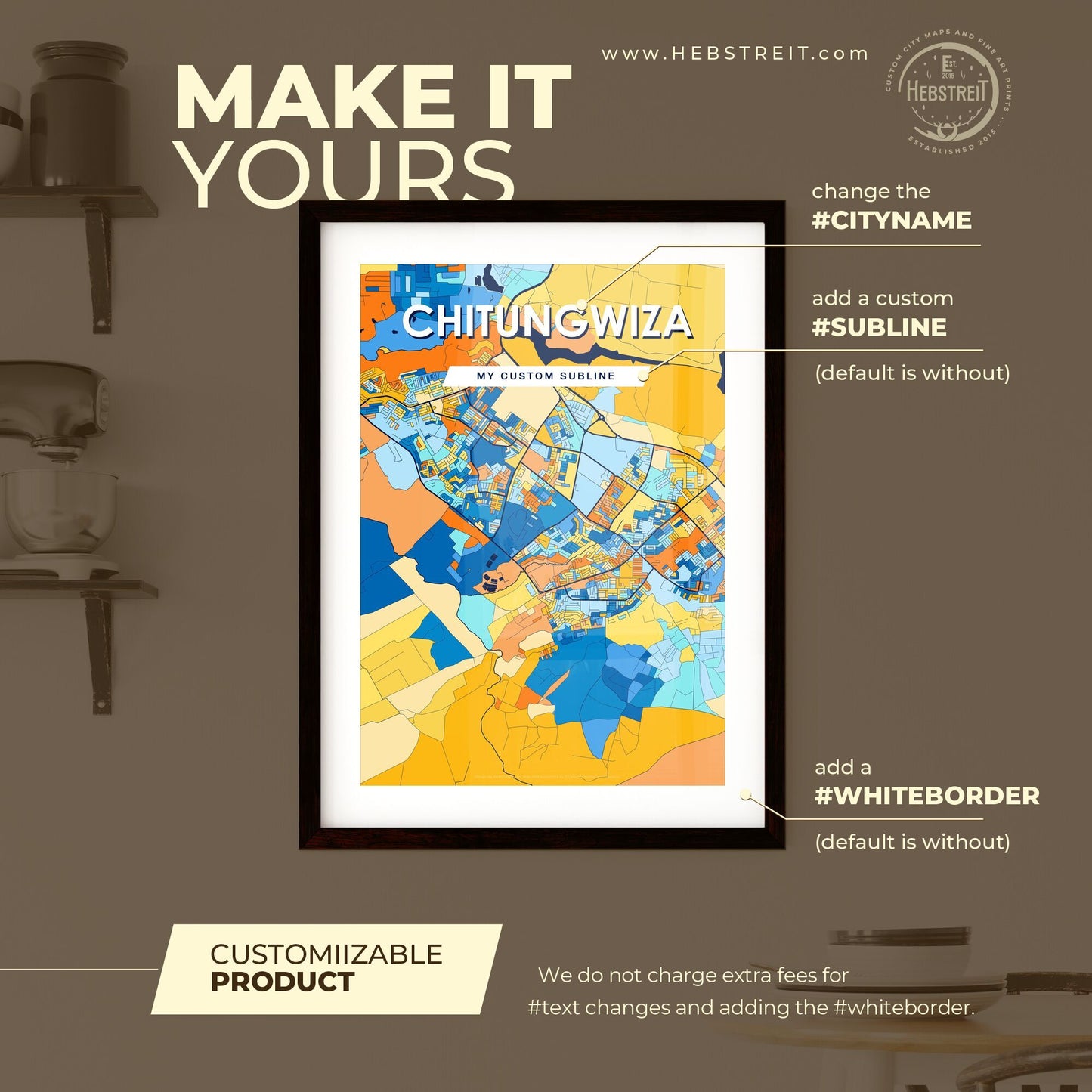 CHITUNGWIZA ZIMBABWE Vibrant Colorful Art Map Poster Blue Orange