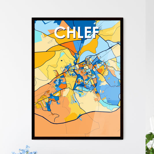 CHLEF ALGERIA Vibrant Colorful Art Map Poster Blue Orange