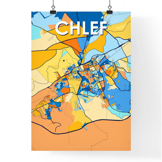 CHLEF ALGERIA Vibrant Colorful Art Map Poster Blue Orange