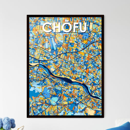 CHŌFU JAPAN Vibrant Colorful Art Map Poster Blue Orange