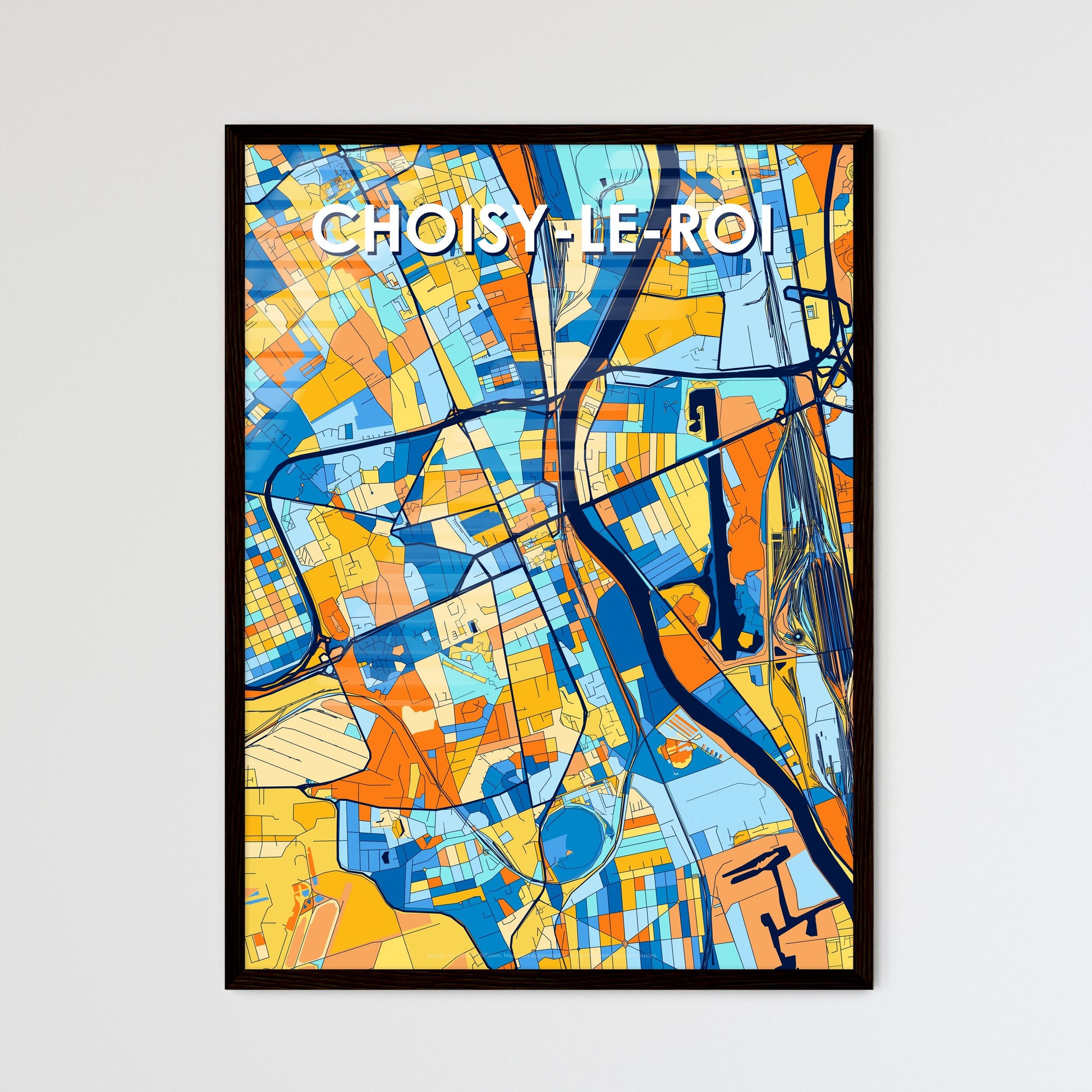 CHOISY-LE-ROI FRANCE Vibrant Colorful Art Map Poster Blue Orange