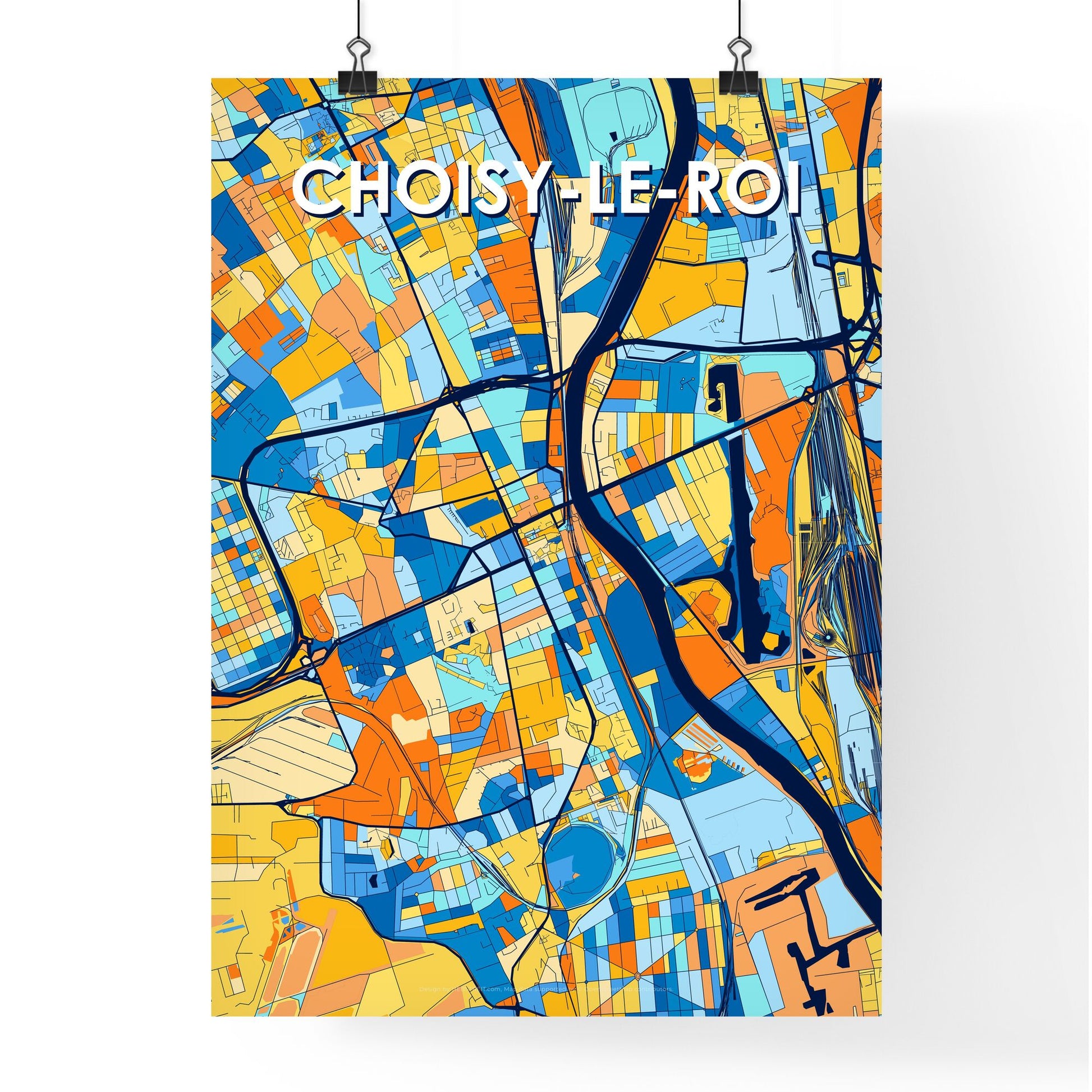 CHOISY-LE-ROI FRANCE Vibrant Colorful Art Map Poster Blue Orange