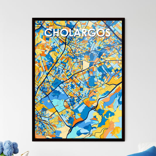 CHOLARGOS GREECE Vibrant Colorful Art Map Poster Blue Orange