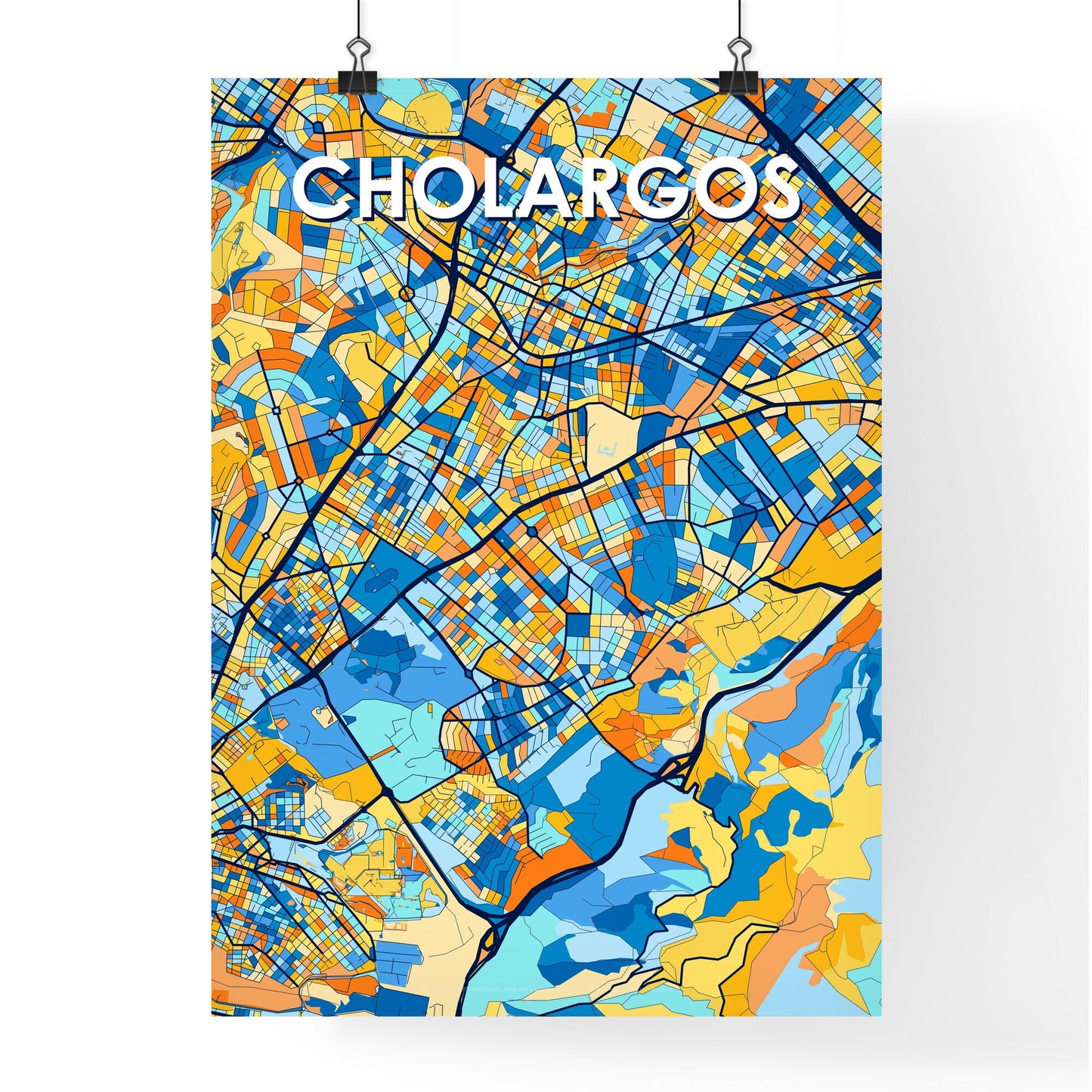 CHOLARGOS GREECE Vibrant Colorful Art Map Poster Blue Orange