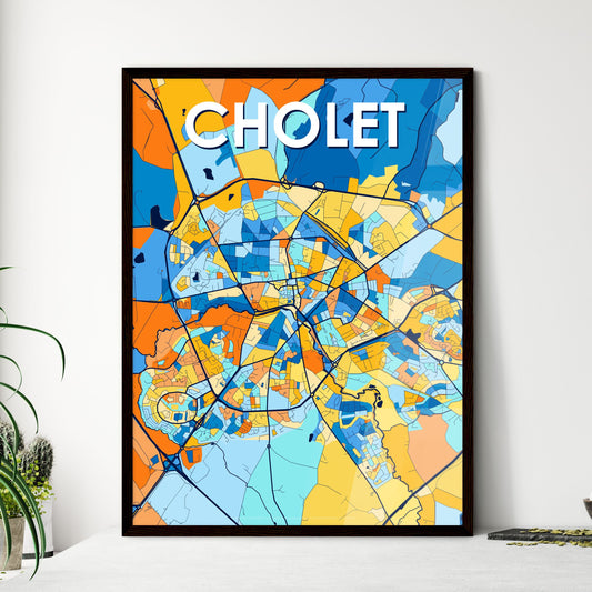 CHOLET FRANCE Vibrant Colorful Art Map Poster Blue Orange