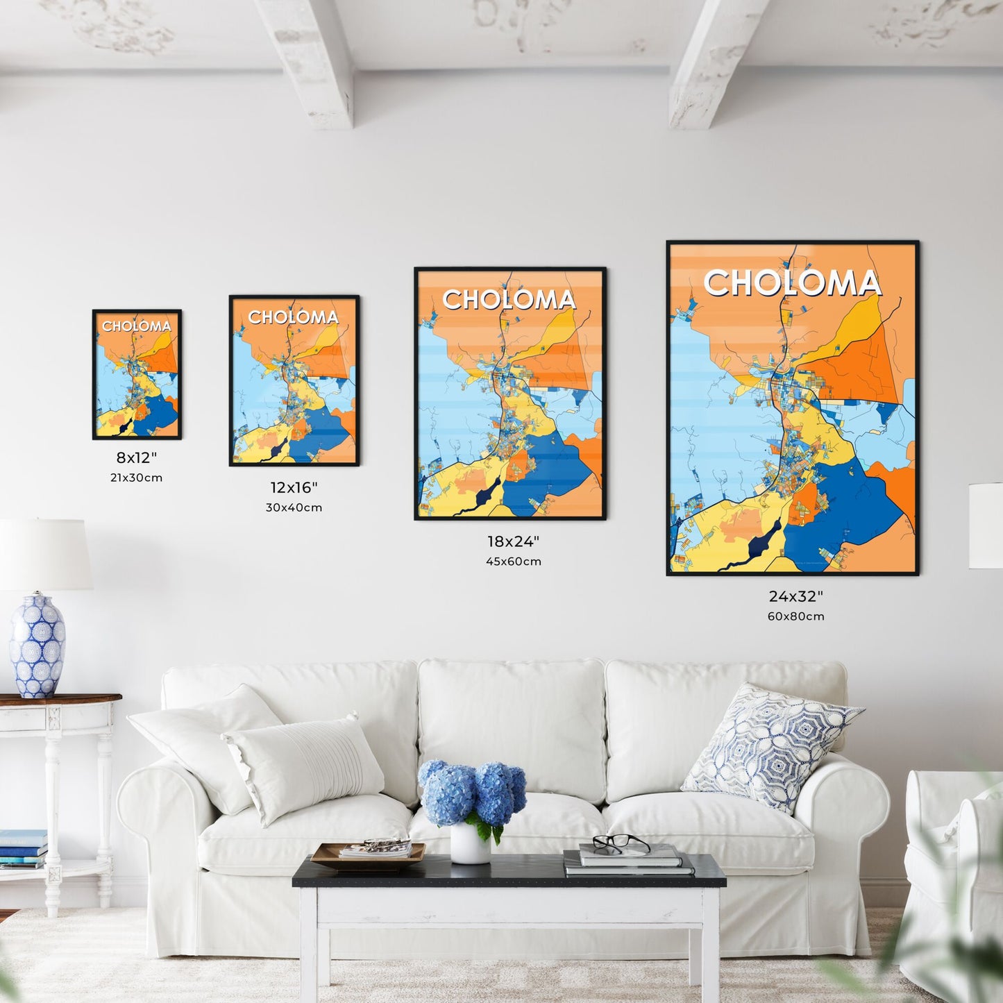 CHOLOMA HONDURAS Vibrant Colorful Art Map Poster Blue Orange