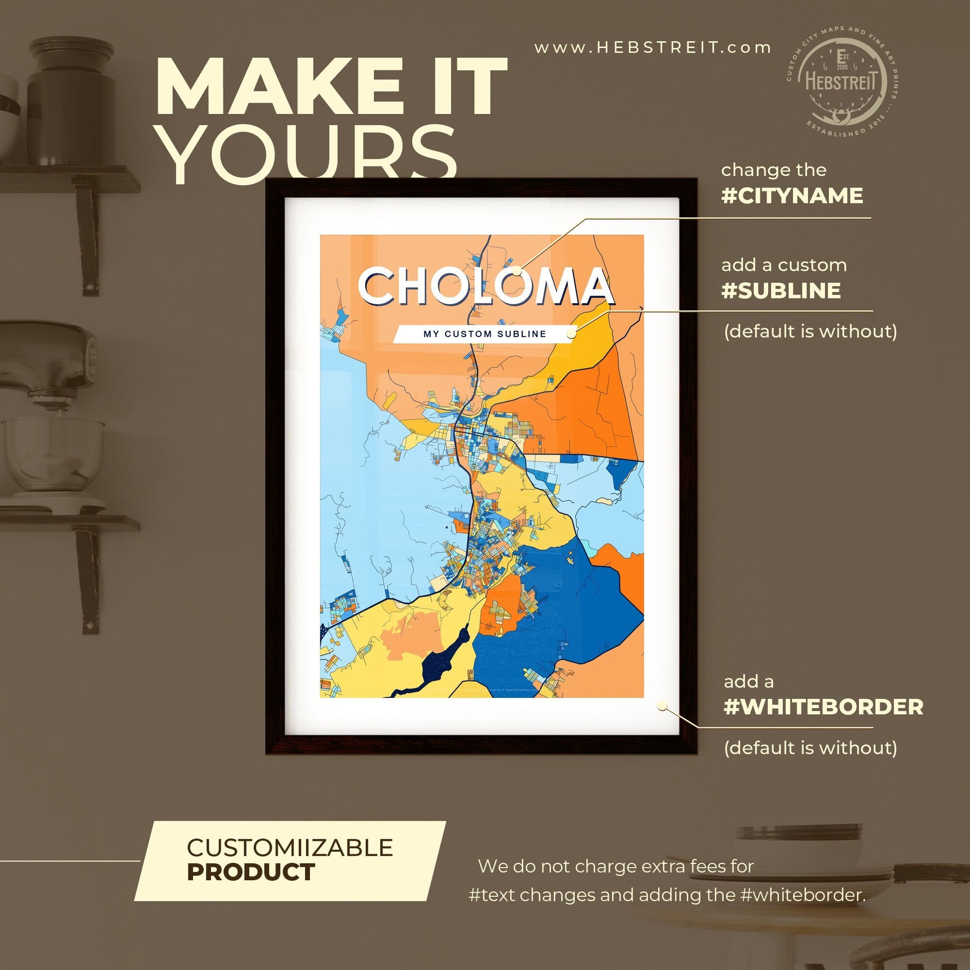 CHOLOMA HONDURAS Vibrant Colorful Art Map Poster Blue Orange