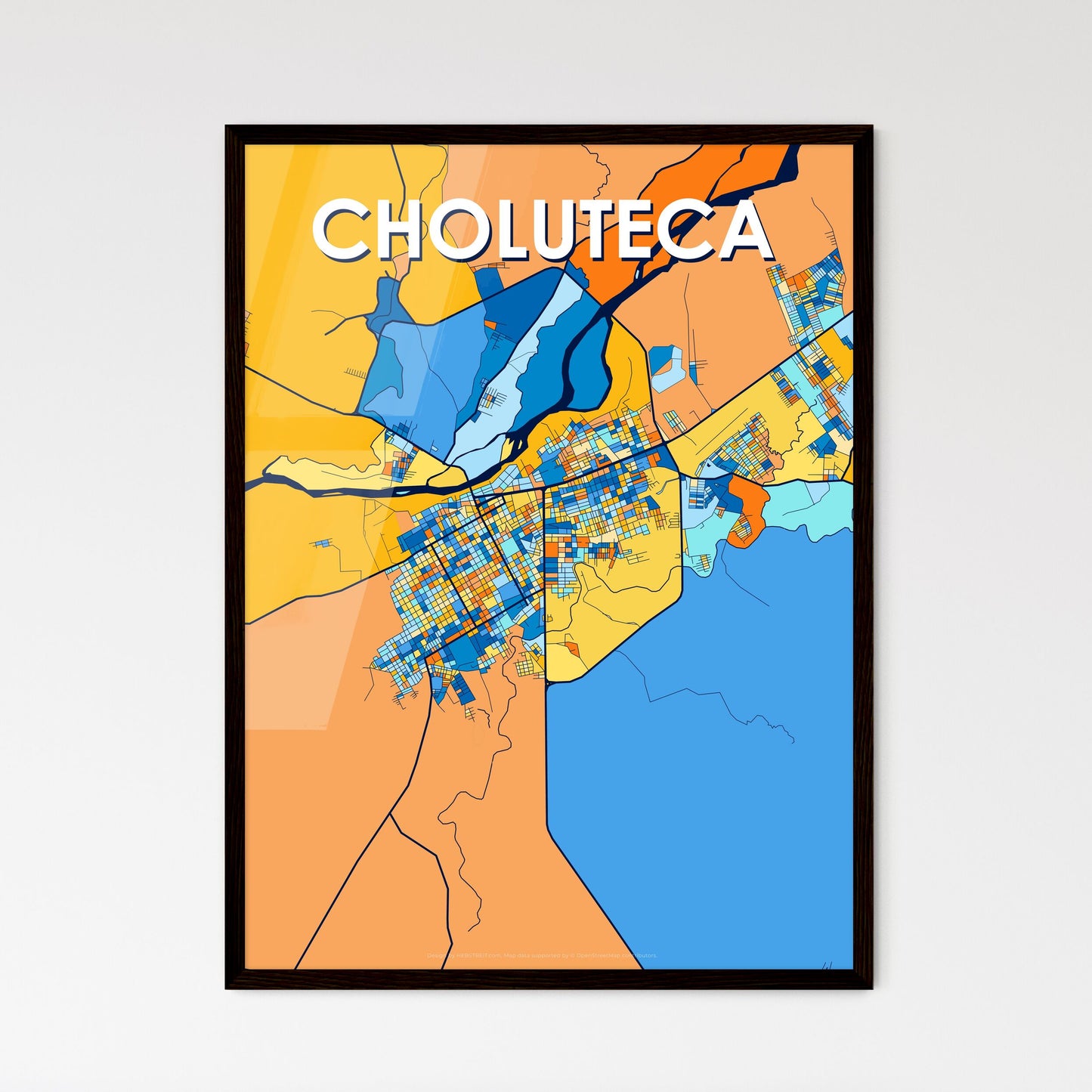 CHOLUTECA HONDURAS Vibrant Colorful Art Map Poster Blue Orange