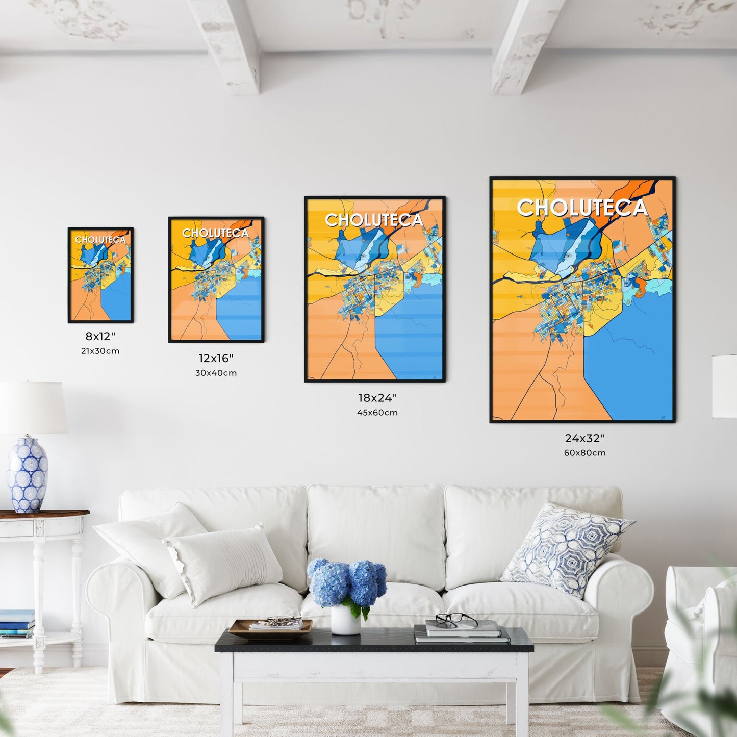 CHOLUTECA HONDURAS Vibrant Colorful Art Map Poster Blue Orange