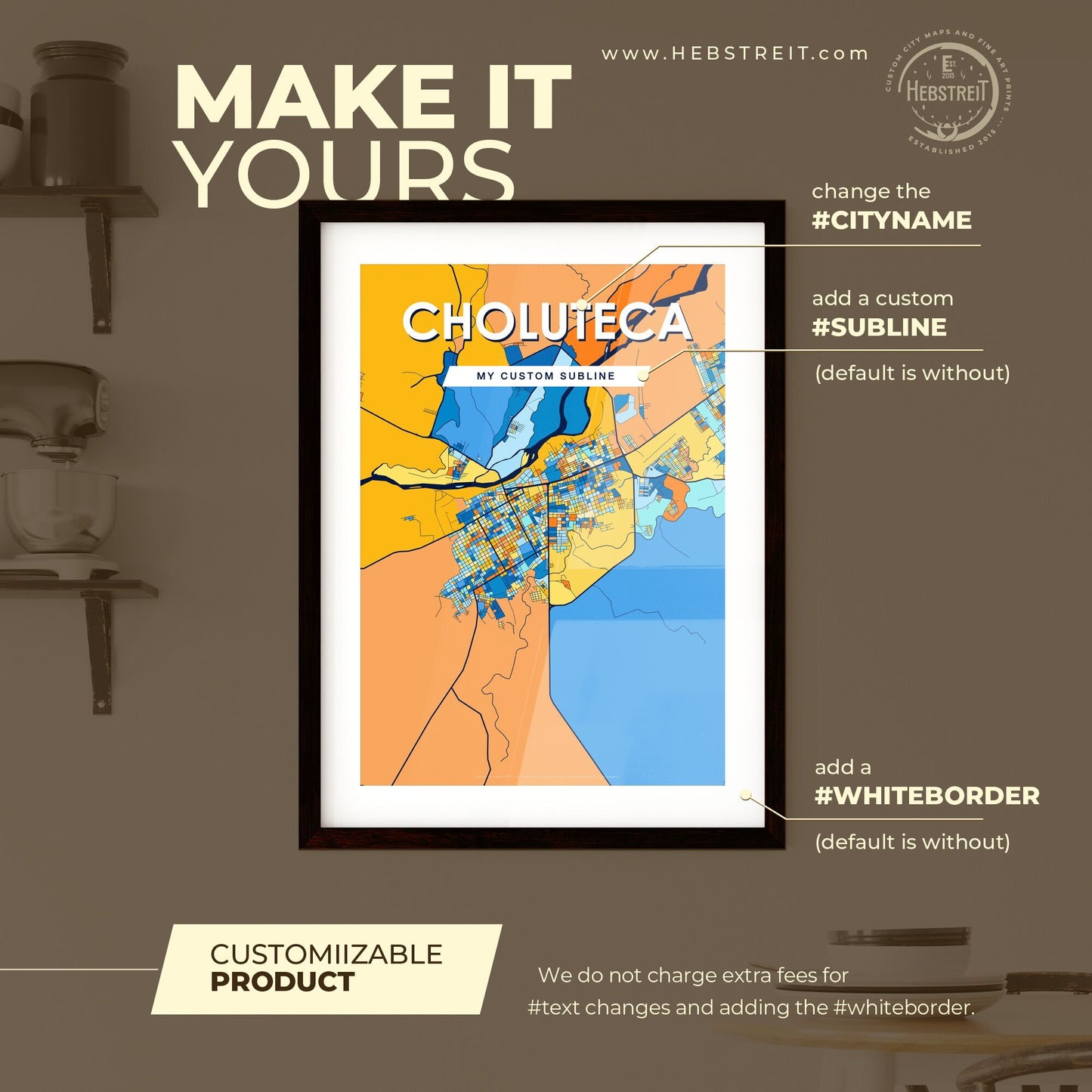 CHOLUTECA HONDURAS Vibrant Colorful Art Map Poster Blue Orange