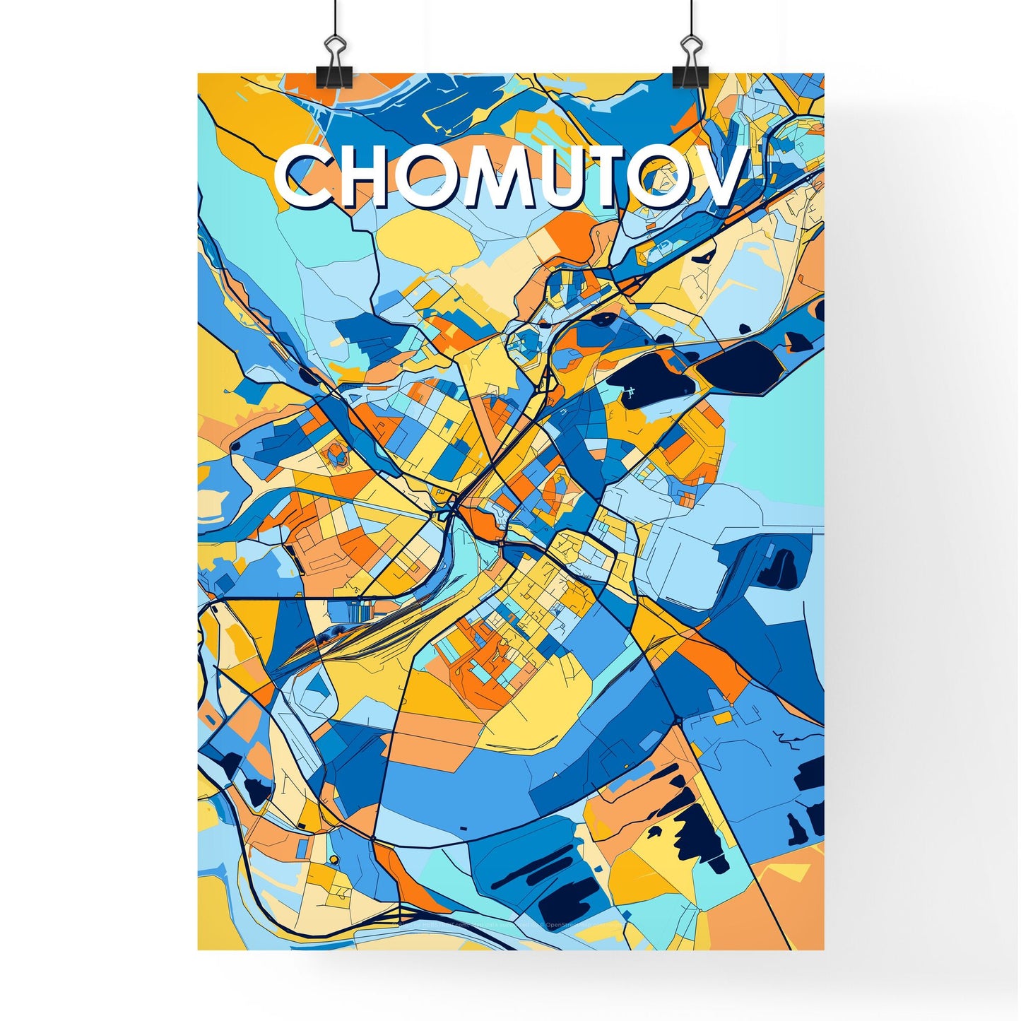 CHOMUTOV CZECHIA Vibrant Colorful Art Map Poster Blue Orange