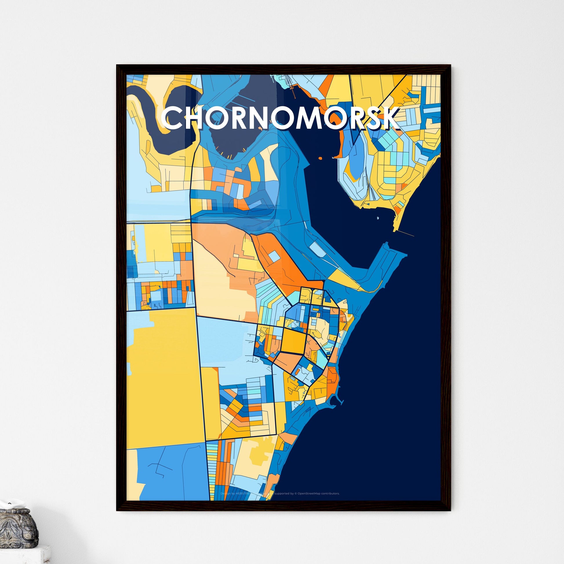 CHORNOMORSK UKRAINE Vibrant Colorful Art Map Poster Blue Orange