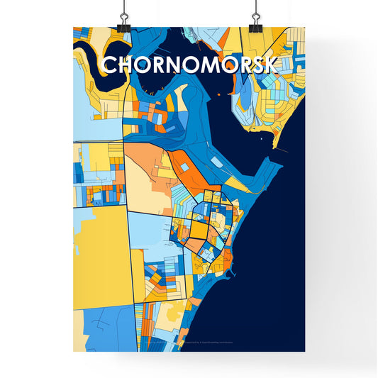 CHORNOMORSK UKRAINE Vibrant Colorful Art Map Poster Blue Orange