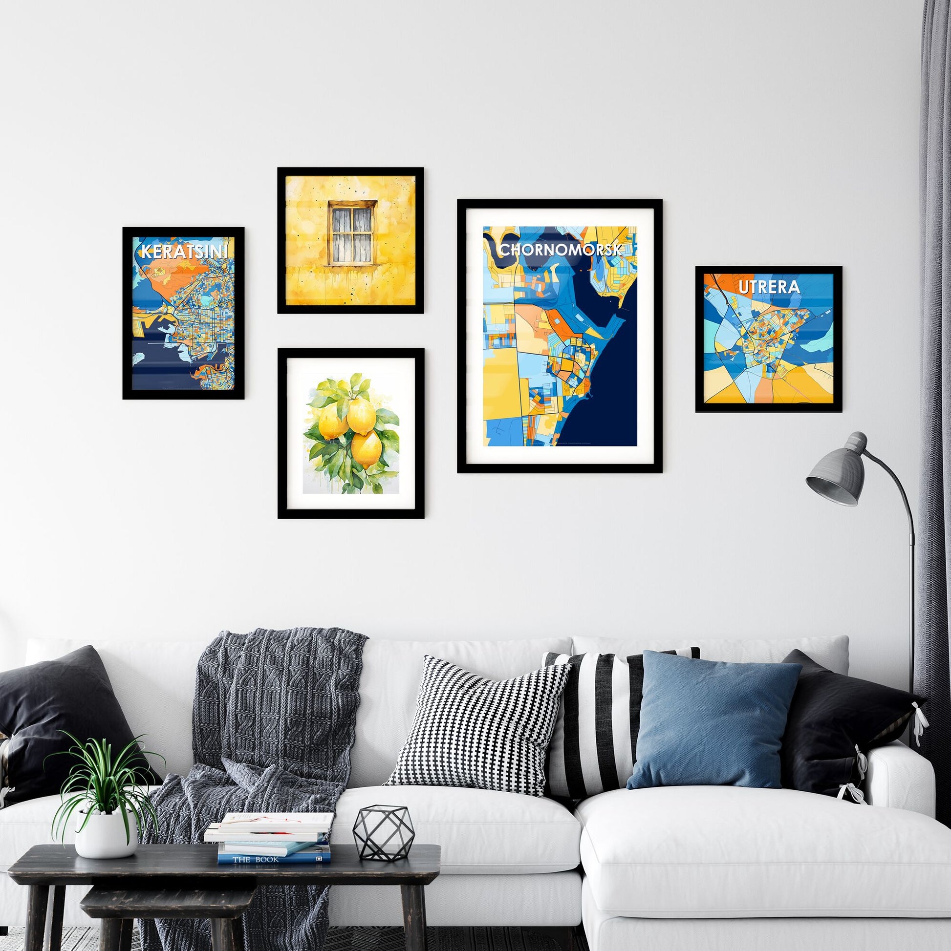 CHORNOMORSK UKRAINE Vibrant Colorful Art Map Poster Blue Orange