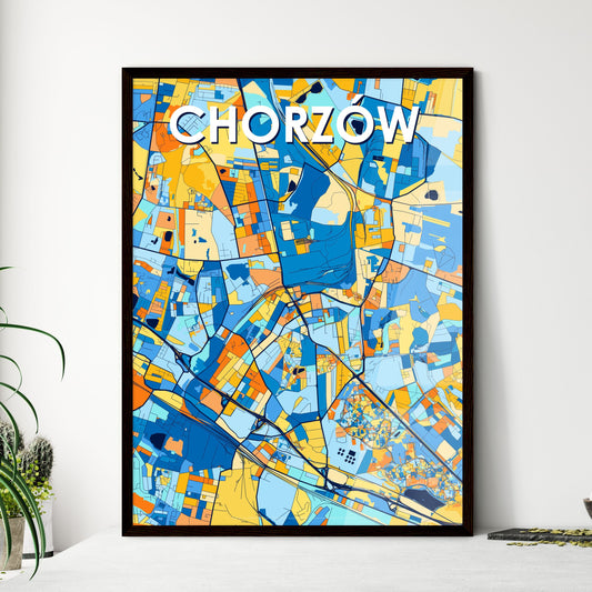CHORZÓW POLAND Vibrant Colorful Art Map Poster Blue Orange