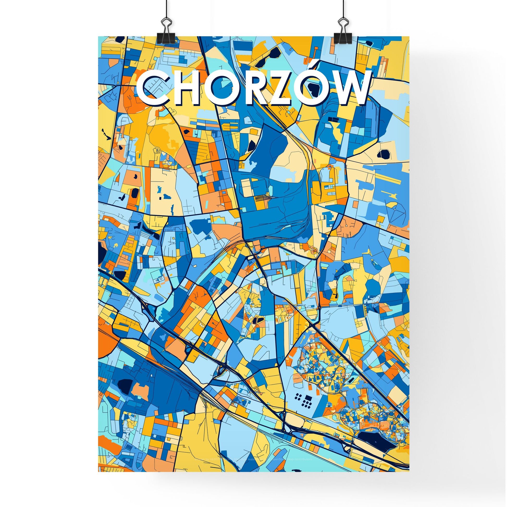 CHORZÓW POLAND Vibrant Colorful Art Map Poster Blue Orange