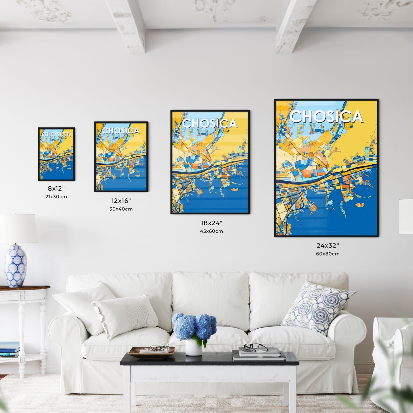 CHOSICA PERU Vibrant Colorful Art Map Poster Blue Orange